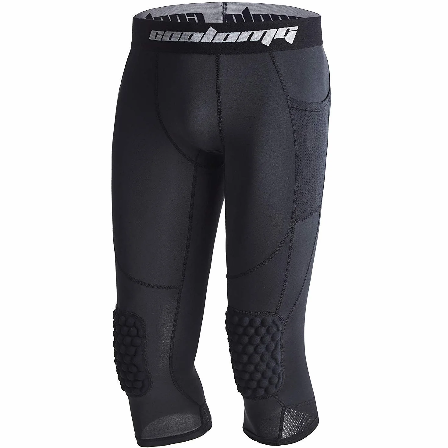 COOLOMG Pantaloni da basket con ginocchiera per bambini, a compressione a 3/4, leggings imbottiti