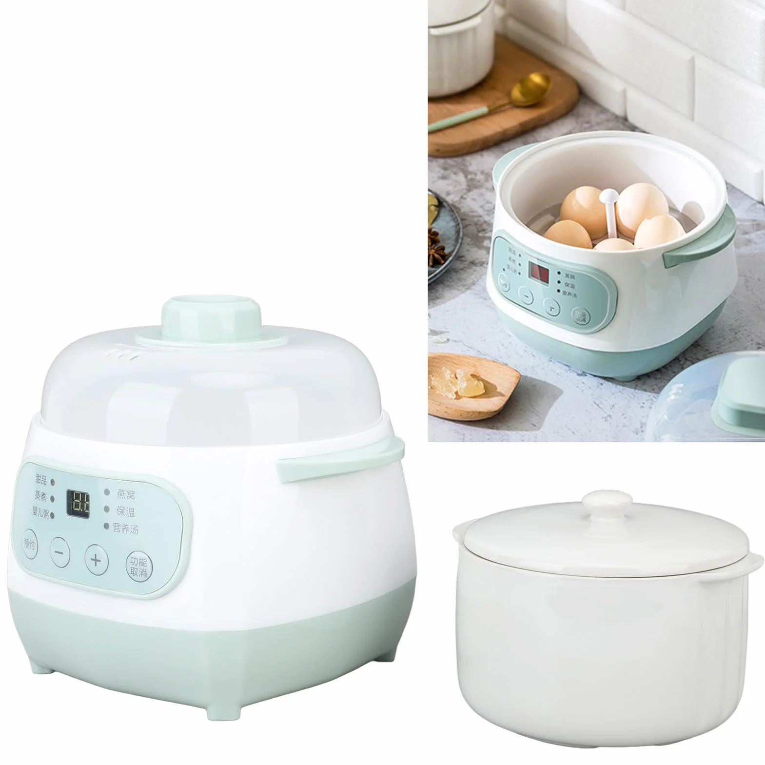 Pentola a Cottura Lenta, Pentola a Cottura Lenta in Ceramica da 1 Litro, Sana e Pentola Facile da Trasportare e Riporre Pentola di Coccio con Riscaldamento Efficiente e