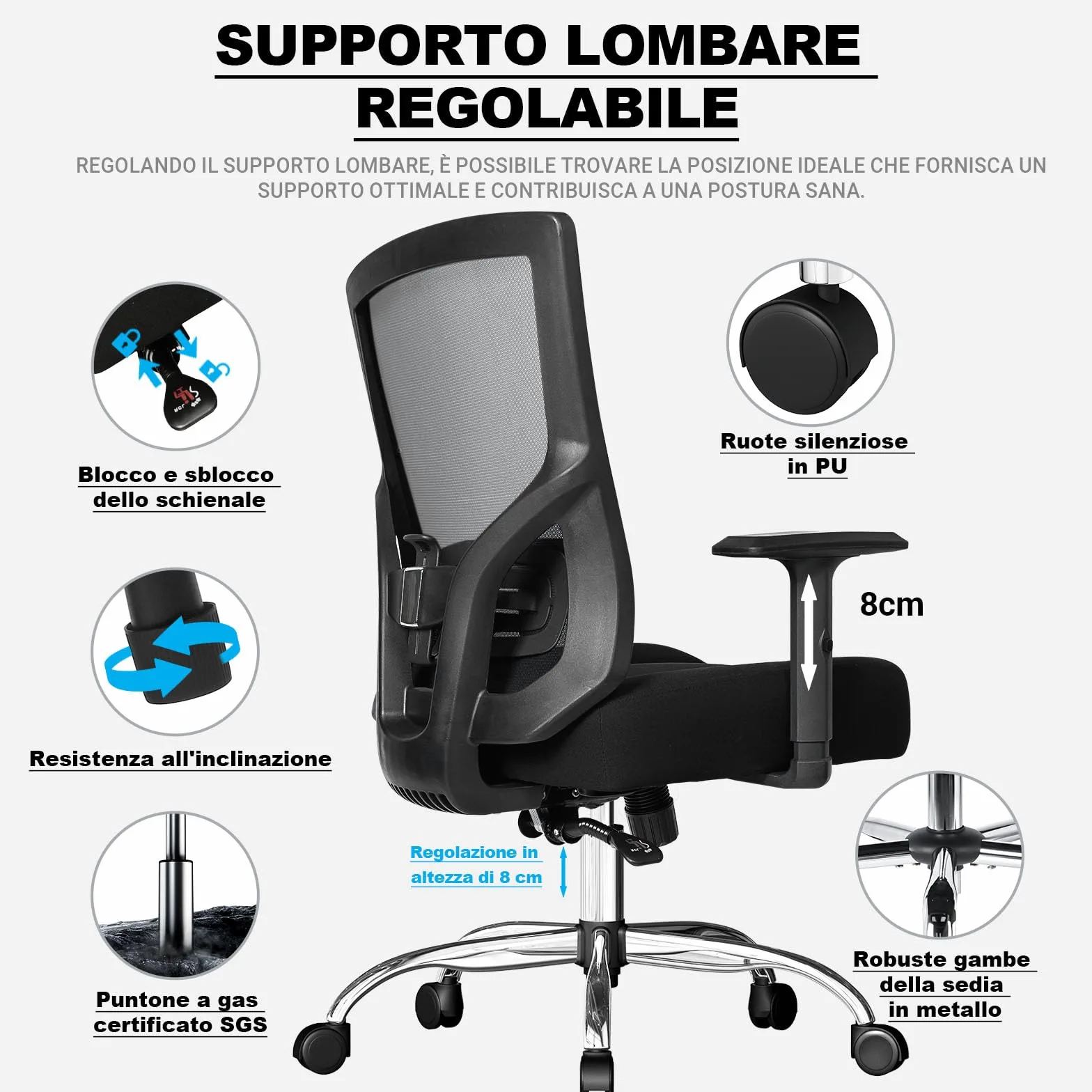 MELOKEA Sedia Ufficio Ergonomica XXL, Big & Tall con Seduta a Molle | 200kg Portata, Schienale Alto, Seduta Extra Larga 14cm, Ruote in Gomma, Sedia Gaming