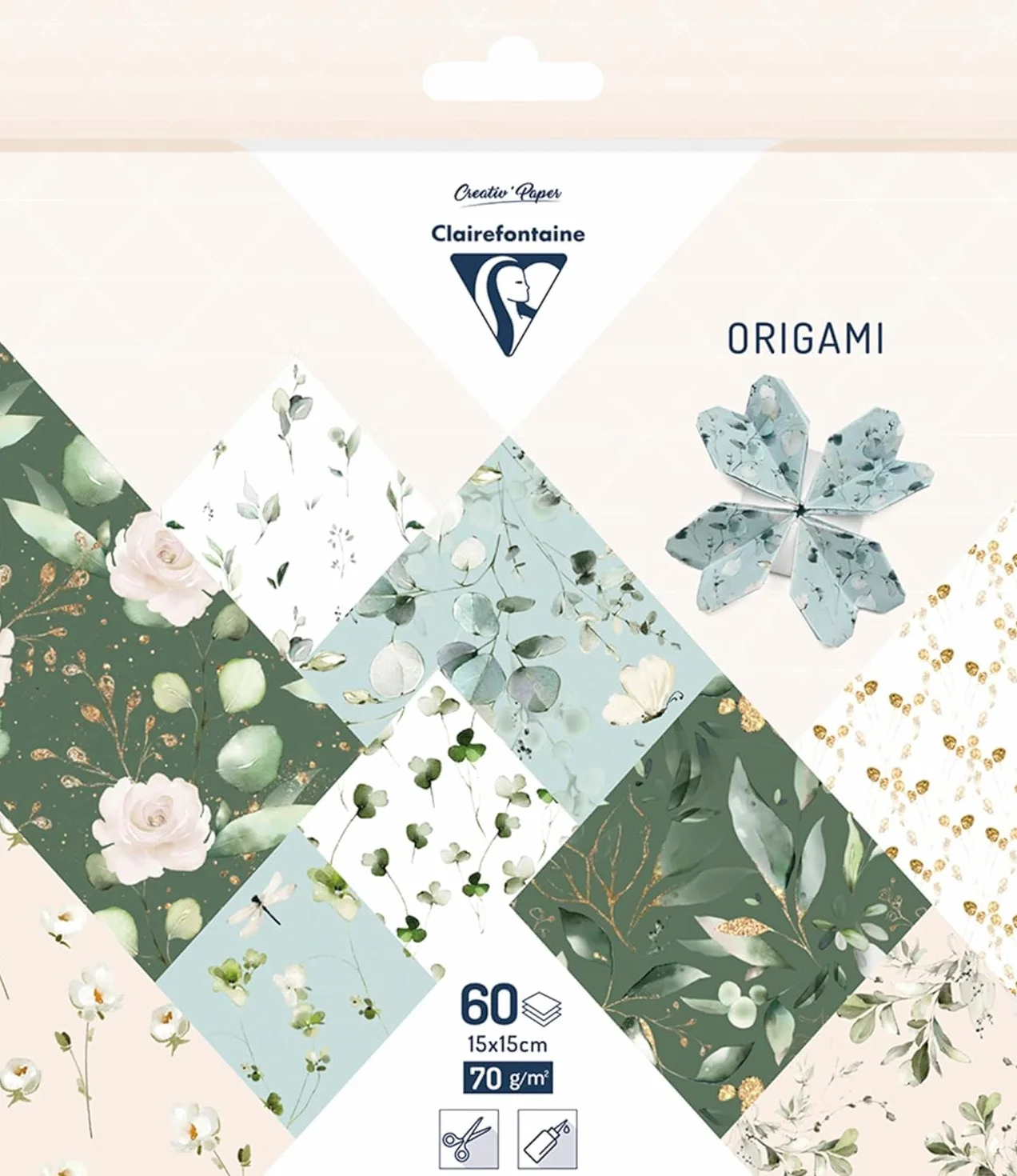 Clairefontaine 95381C Papier Origami 70g/m² 15x15cm 30 Motivi Kolorowe Romantico