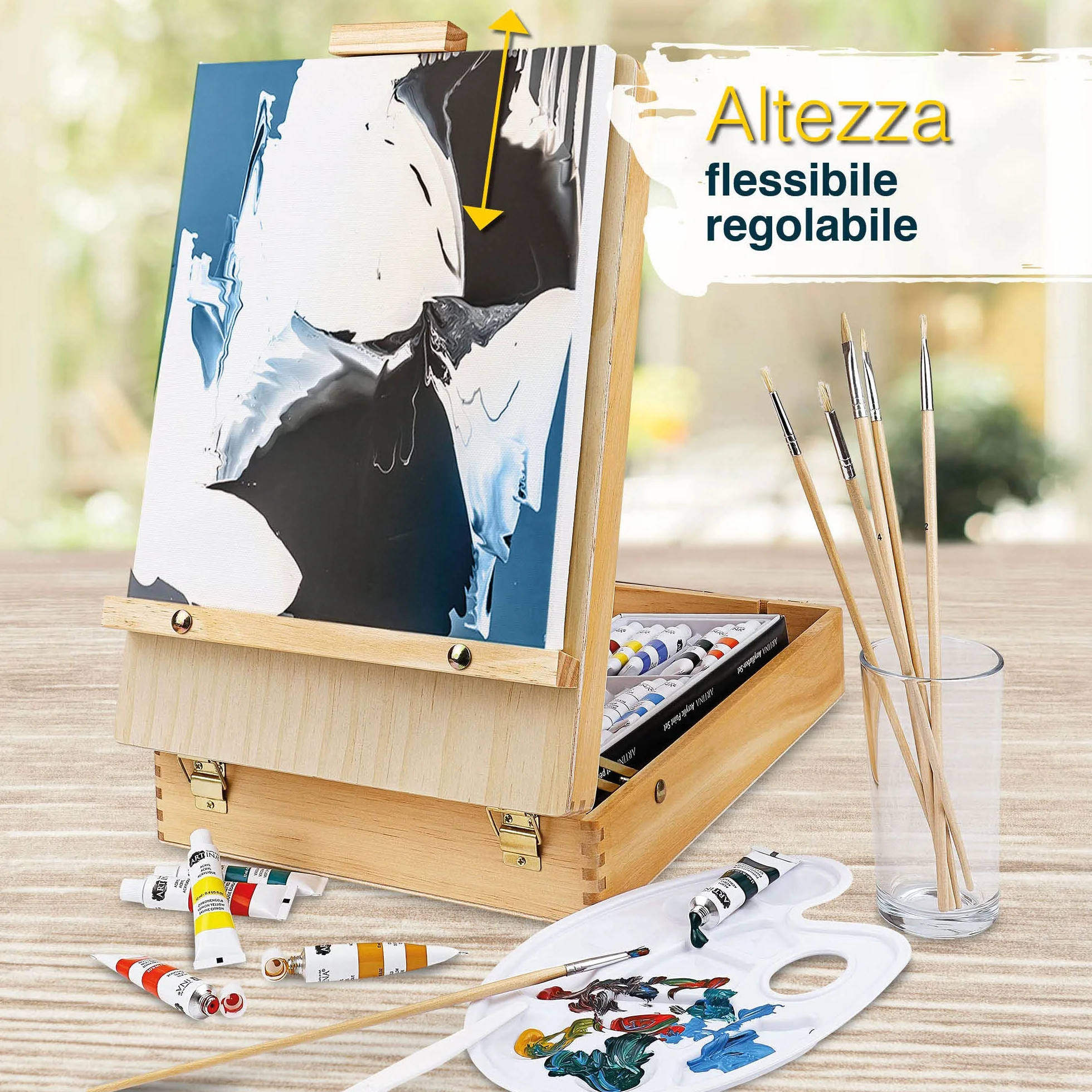 Artina Florenz Set pittura in valigetta 28 unità tela colori acrilici cavalletto da tavolo