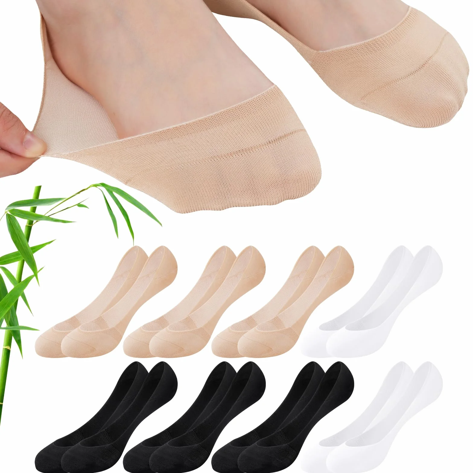 Calzini Invisibili Ballerina Bambù Cotone Traspiranti Antiscivolo Donna 8 Paia Taglia 35-42