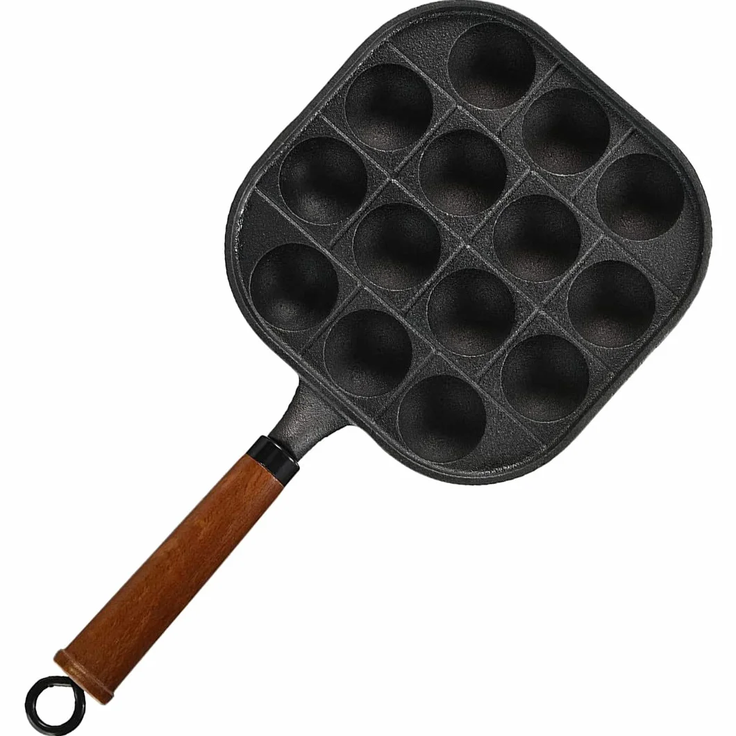TIKUSAN Takoyaki Pan Ghisa 14 Stampi Manico in Legno
