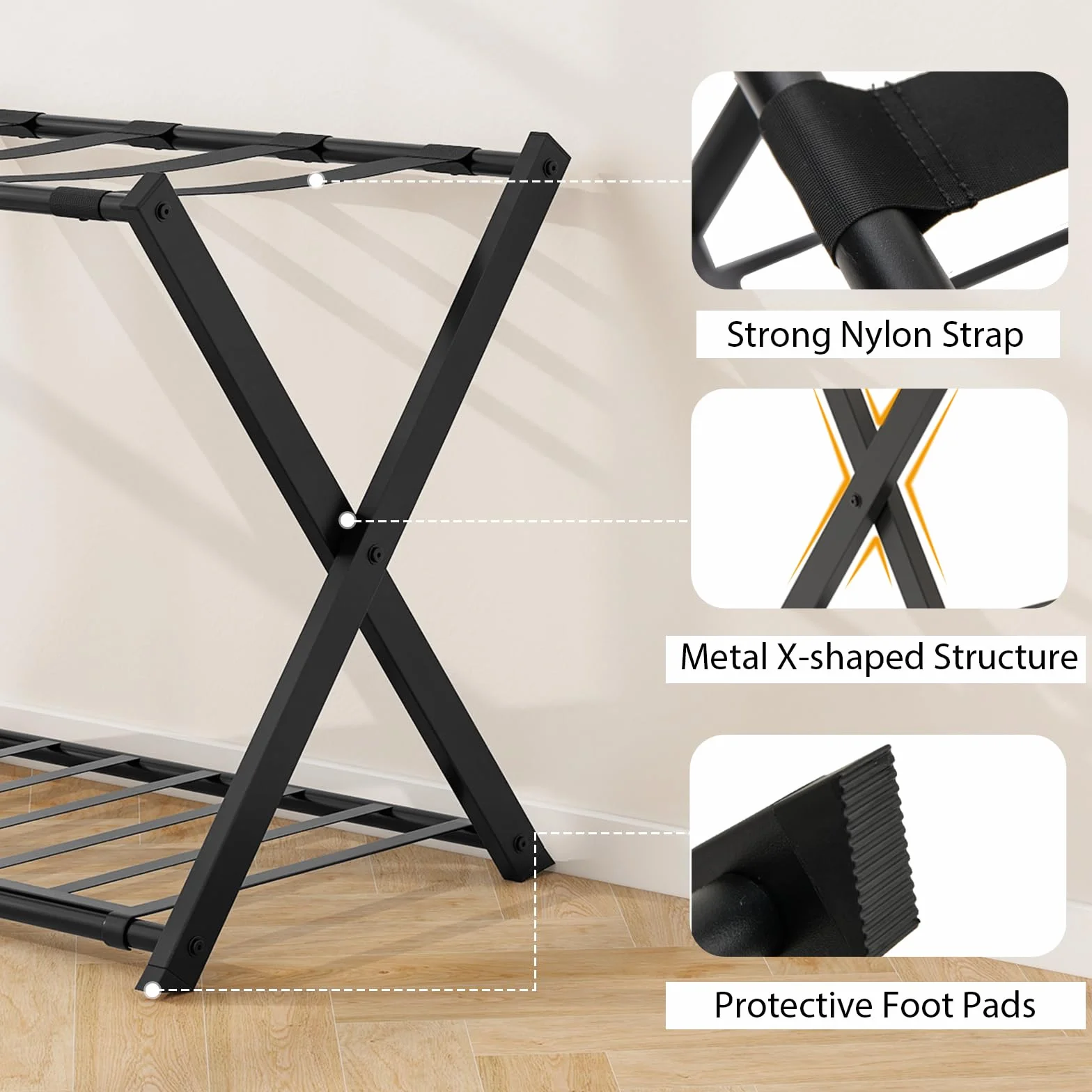 GIANTEX Portavaligia Pieghevole 70 kg 2 Ripiani Scarpiera Ferro 63,5x44x67 cm Nero
