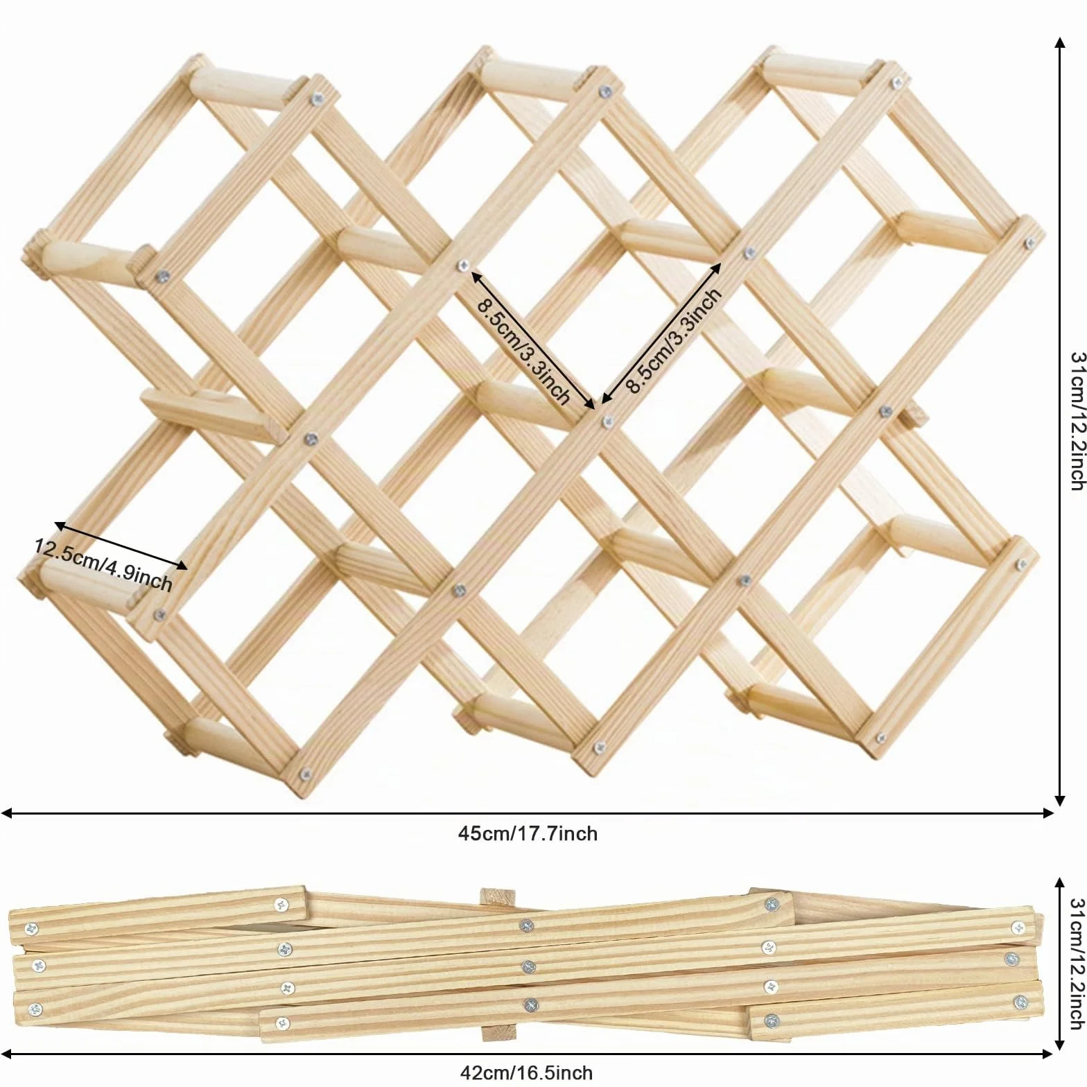 Newaner portabottiglie vino pieghevole 10 bottiglie 45x12.5x31cm legno 3 livelli