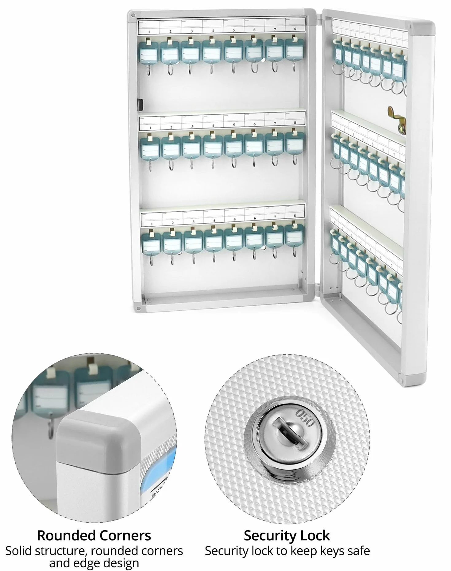 QWORK® cassetta portachiavi da parete, armadietto chiave con 48 ganci, grigio chiaro, 264 * 60 * 435mm