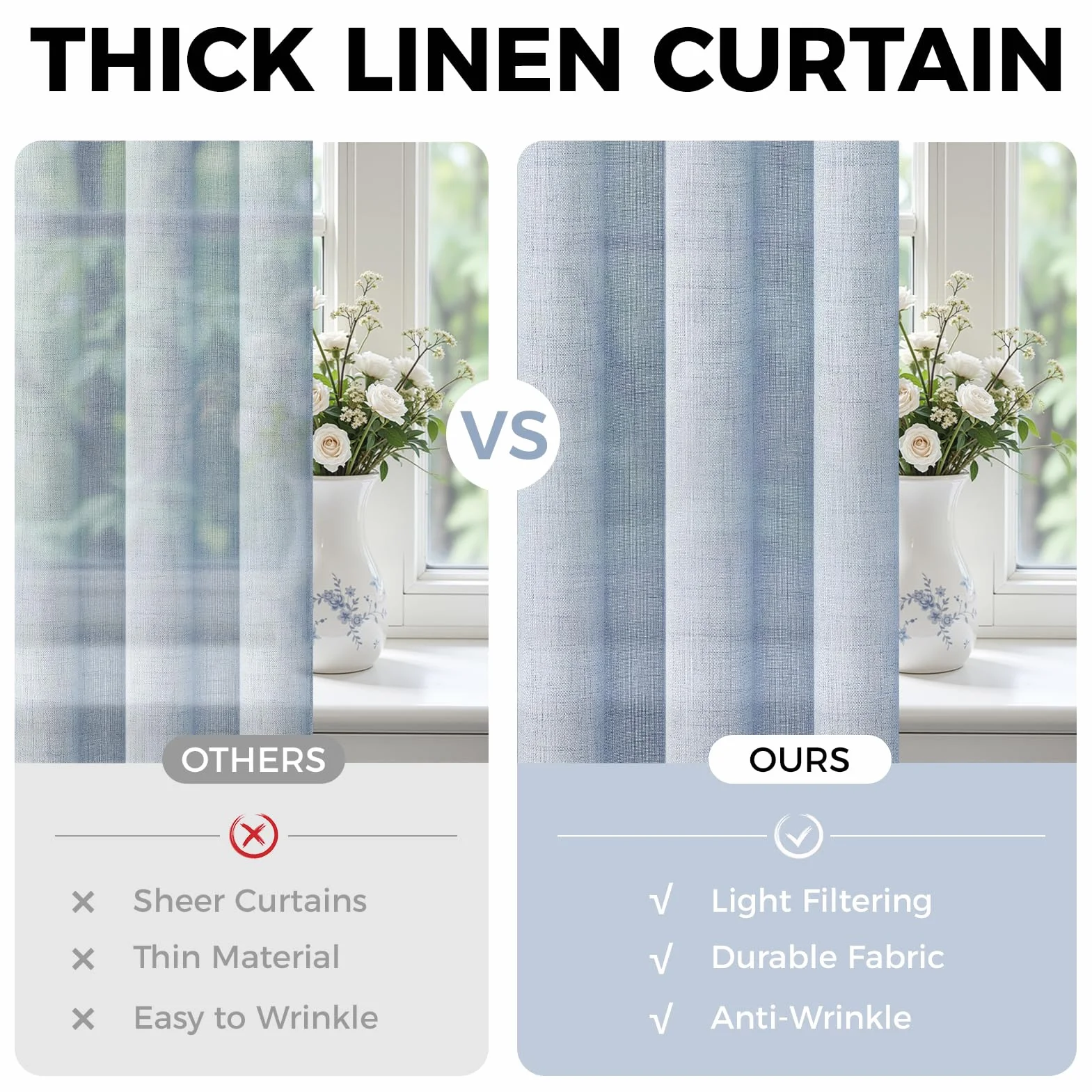 MRTREES Tenda in Voile Lino Semitrasparente Blu con Occhielli da Interno, Tende Moderne per Interni Soggiorno Moderne Camera da Letto Cameretta Bambini Salotto 2 Pezzi, 140x225 cm