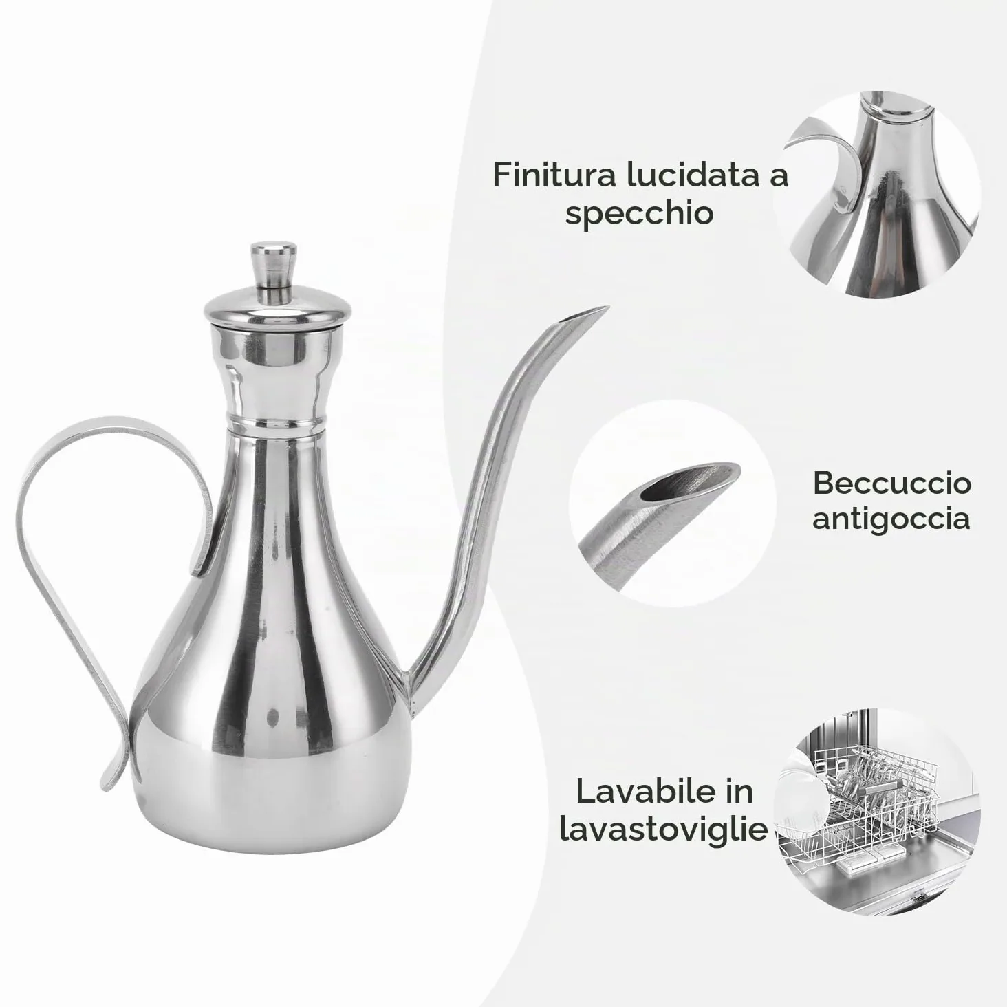 Bottiglia Olio Acciaio Inossidabile, Oliera Antigoccia con Manico Ergonomico 350ml Capacità Ampia Apertura per Condimenti Cucina Domestica Dispenser Salsa Soia Aceto Balsamico