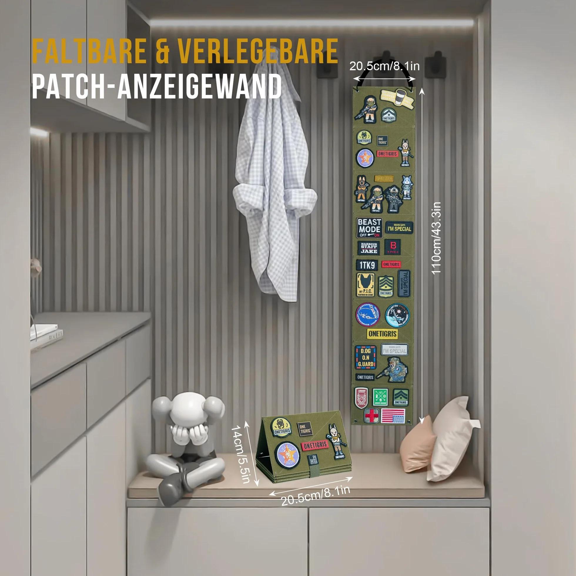 OneTigris Pannello Espositivo Tattico Pieghevole per Patch, 112 x 20,5 cm, Organizer a Booklet per Patch Militari