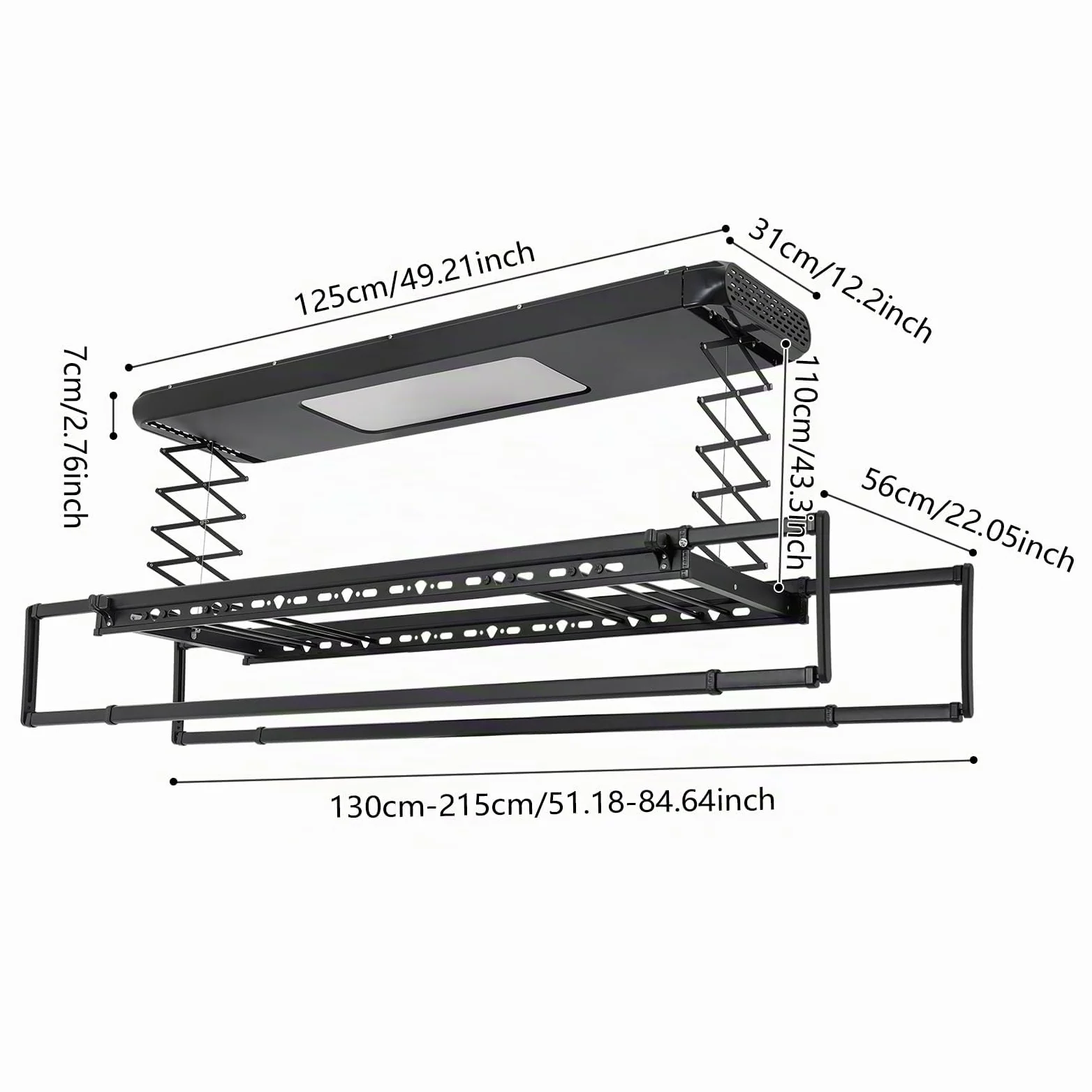 Stendibiancheria a soffitto, stendibiancheria da soffitto, essiccatore elettrico da soffitto, essiccatore da soffitto con 8 aste orizzontali, 2 aste estraibili, capacità di carico totale 35 kg