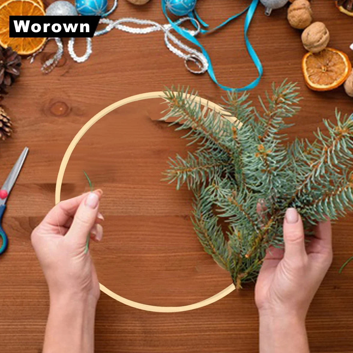 Worown 6 sztuk 10 cm bambusowe kółka z kwiatowymi wzorami do wieńców ślubnych dekoracji ściennych
