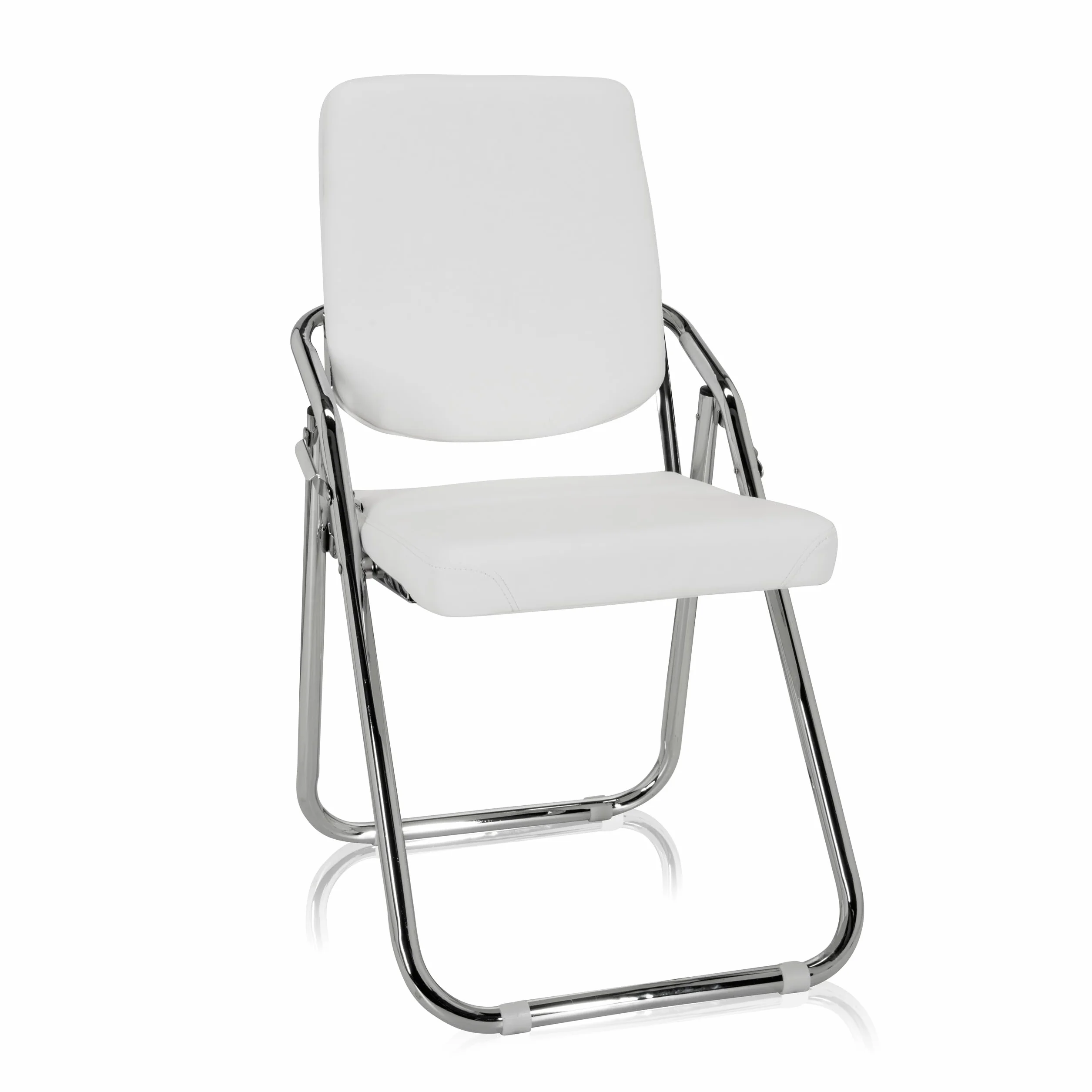 HJH Office 706302 Sedia da conferenza pieghevole ESTO Sedia visitatore in ecopelle, versatile sedia pieghevole, bianca