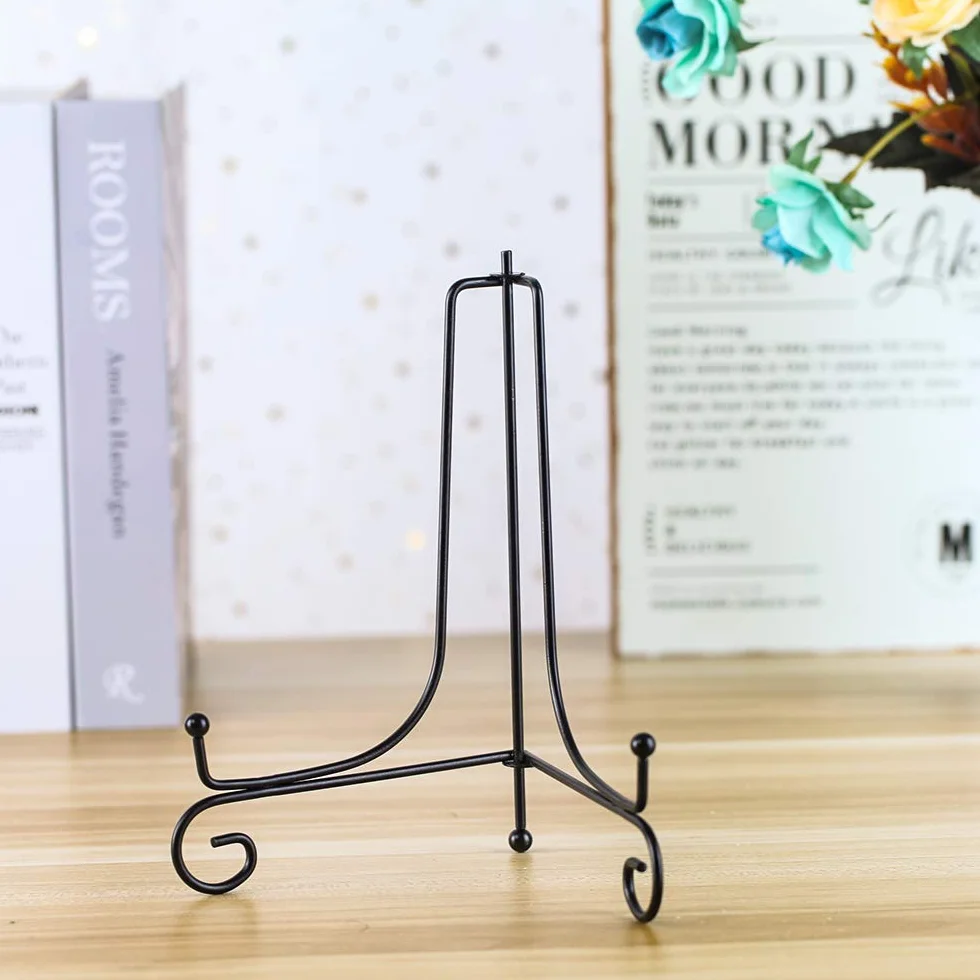 Supporto espositore in ferro per foto, cavalletto in ferro nero, espositore per cornici, libri di cucina, piatti decorativi, tablet e arte, 20 cm (confezione da 4)