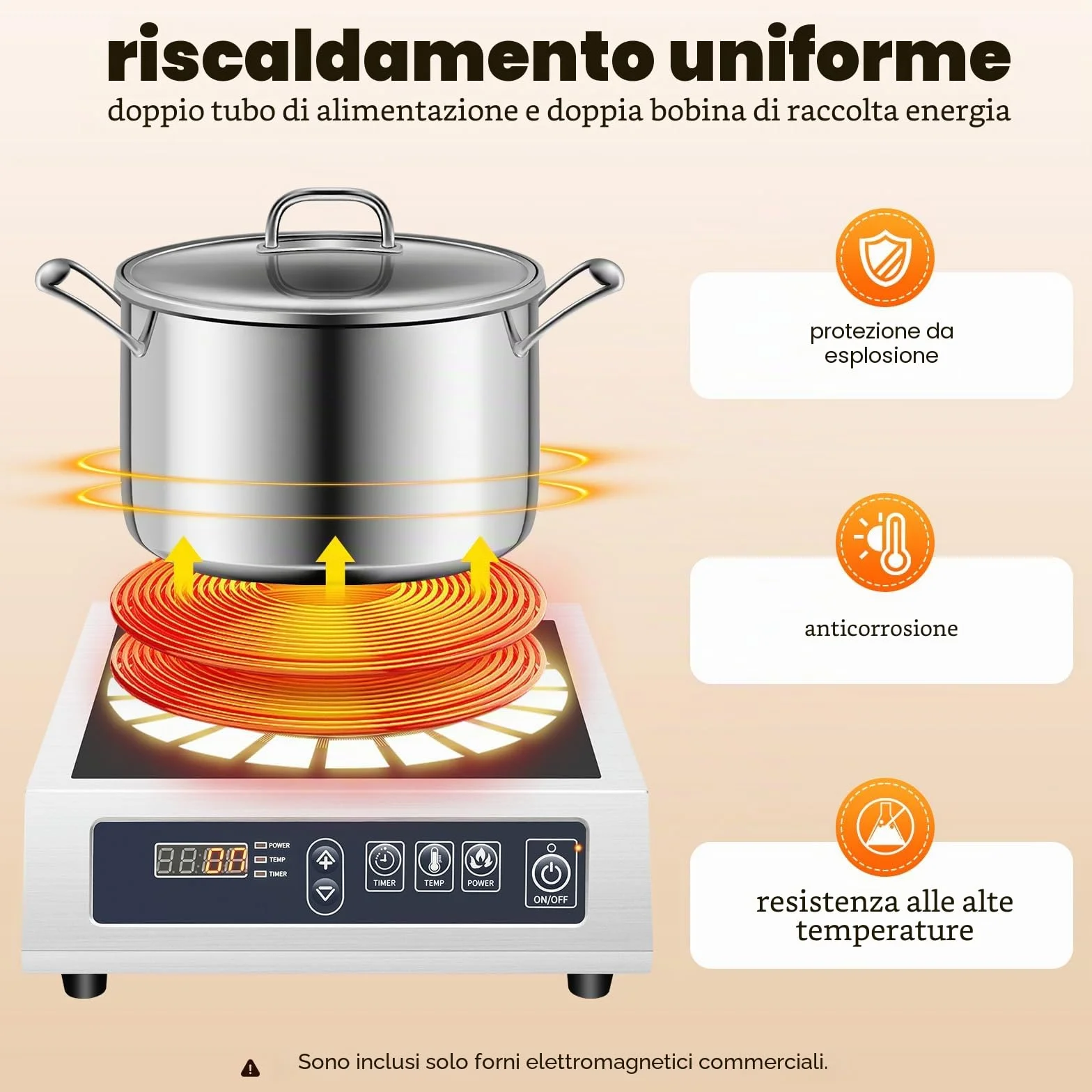Piano cottura a induzione professionale 3500 W (35 cm) – fornello a induzione con display digitale – spina europea 220 V – regolazione della potenza 10 livelli – ideale per ristorante, cucina e