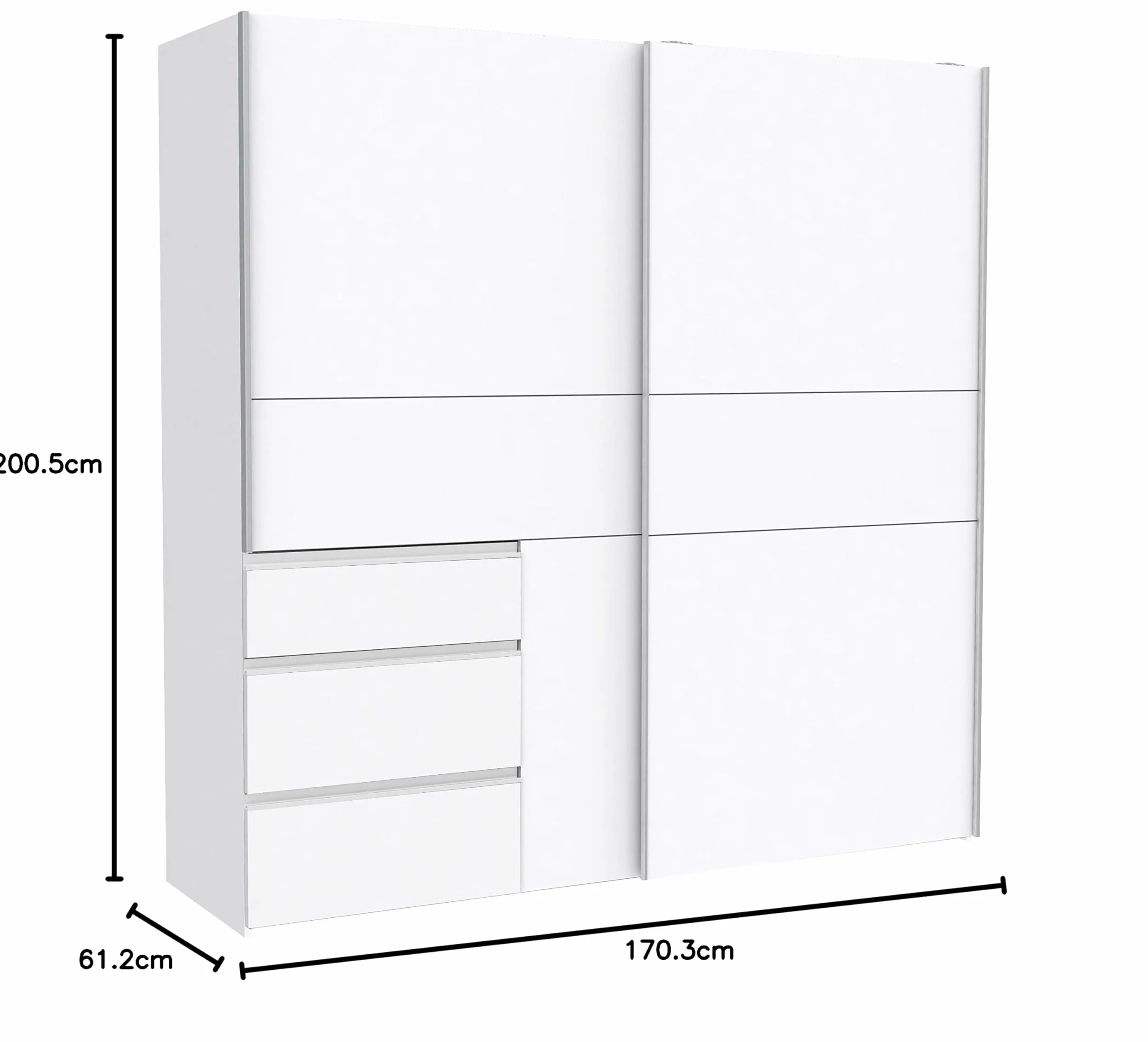 AVANTI TRENDSTORE Fjolla - Armadio in legno laminato con ante scorrevoli, all'interno ripiani e appendiabiti. Disponibile in bianco. Dimensioni LAP 170,3x200,5x61,2 cm