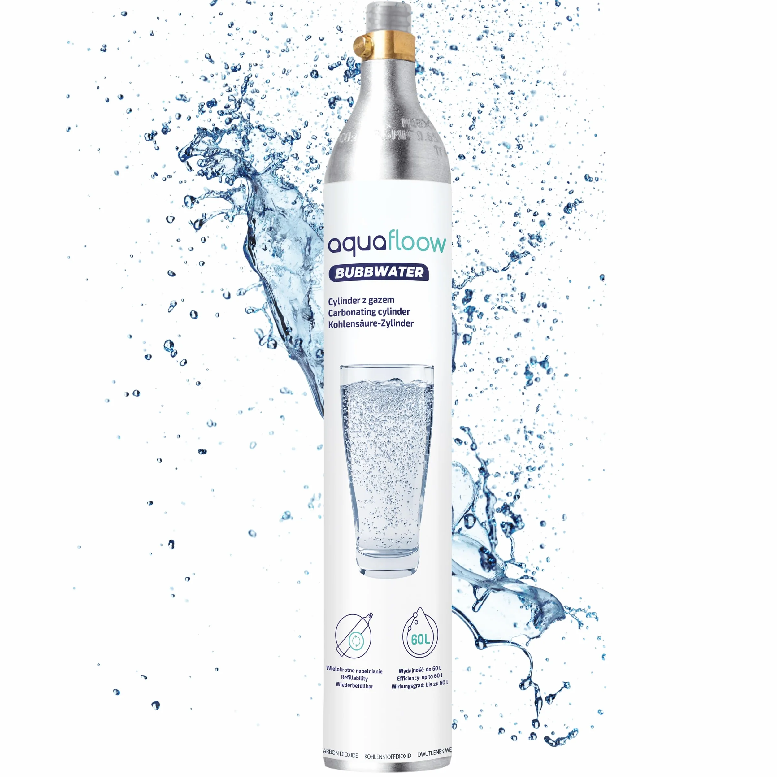 Aquafloow Macchina Soda per Acqua Frizzante in Acciaio Inox, Gasatore d’Acqua con CO₂ Ricaricabile, Bombola 60L, Bottiglia Senza BPA