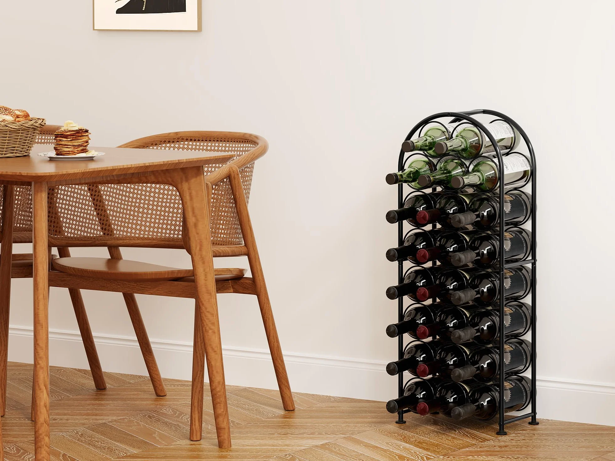 EasyPAG Porta Bottiglie di Vino da Terra per 23 Bottiglie Metallo,Portabottiglie da Pavimento,Portavino Autoportante per Casa & Cucina,Nero