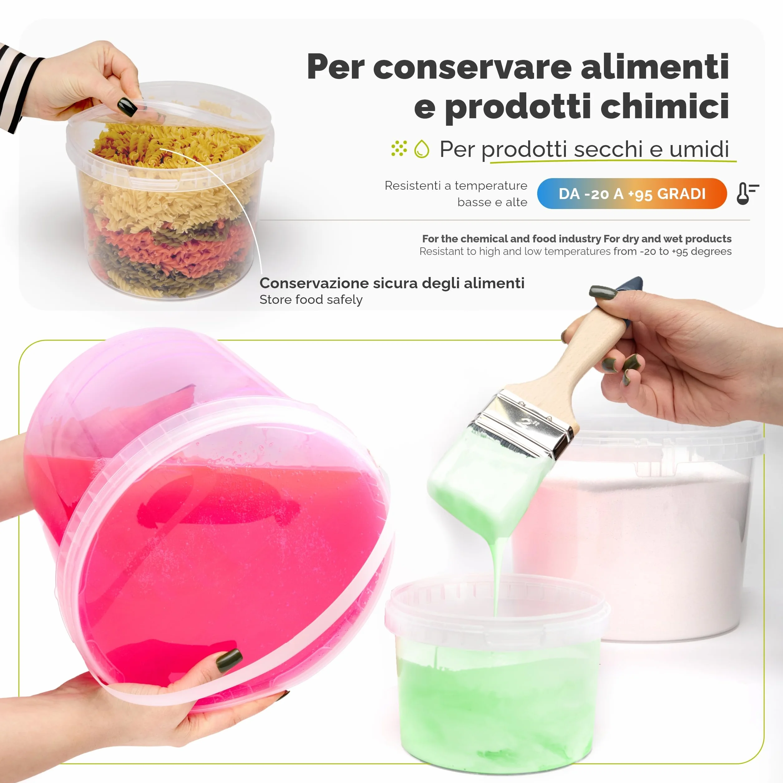 Garronda Secchio con Coperchio 20 L per la conservazione di Prodotti Alimentari e chimici 10 Pezzi Trasparente GD-0072
