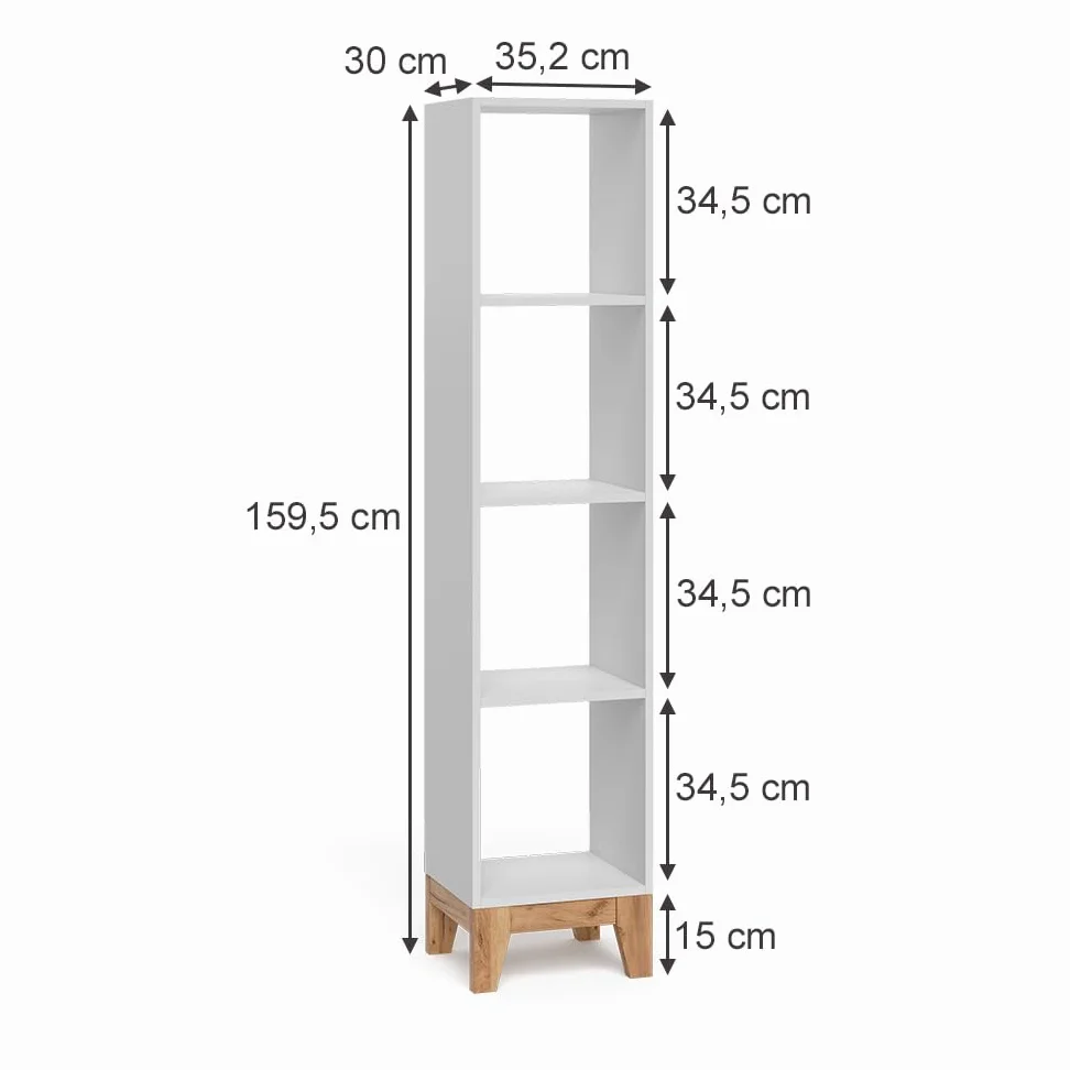 VitaliSpa Scaffale per bambini Malia, Bianco/Artisan, 35.2 x 159.5 cm, adatto per la conservazione di libri e giocattoli