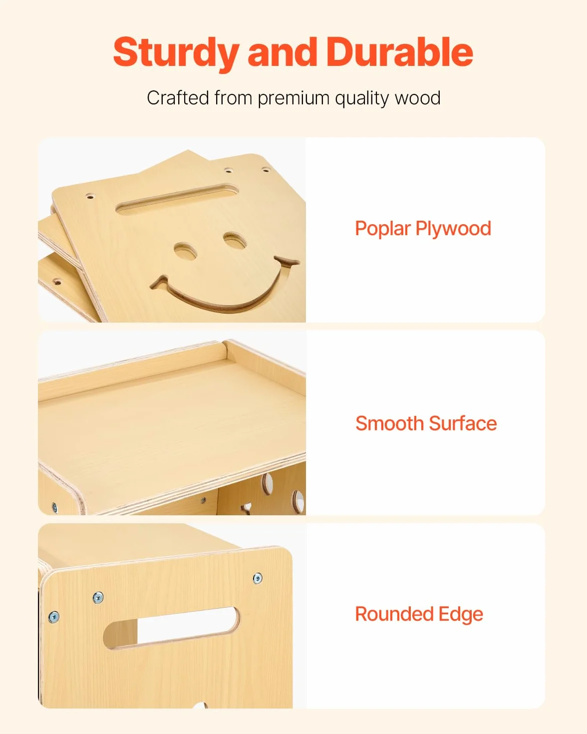 VEVOR Set Tavolo e Sedia per Svezzamento in Legno per Bambini 424 x 300 x 385 mm, Sgabello Regolabile 345 mm