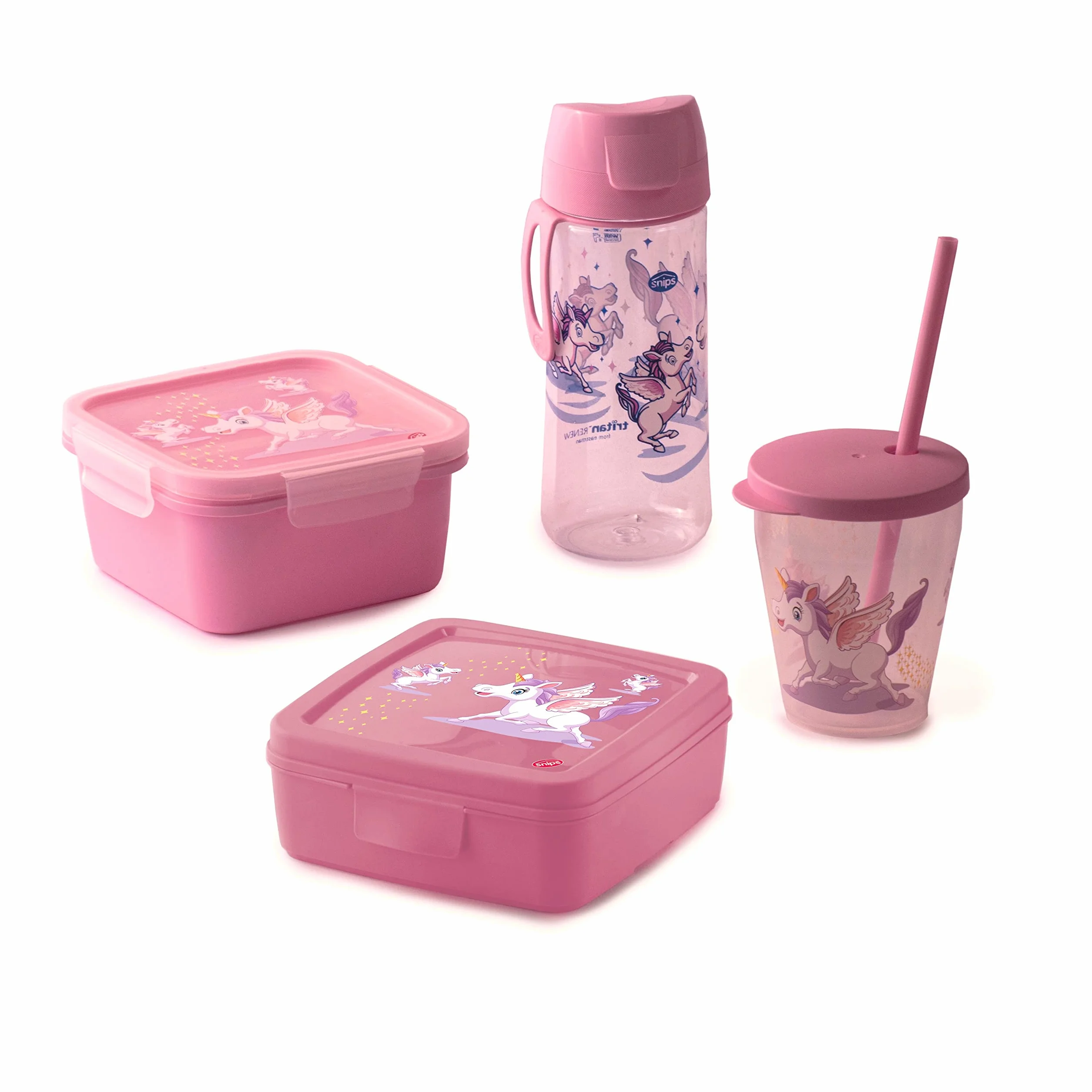 Bicchieri Riutilizzabili con Coperchio e Cannuccia 385 ml Set 4 Pezzi Unicorno Made in Italy
