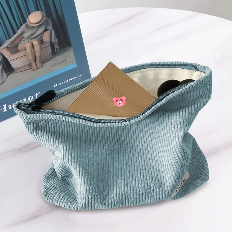 Bustina Portatutto Donna Pochette da Borsa Cosmetica In Tela Trousse Trucchi Con Cerniera Blu
