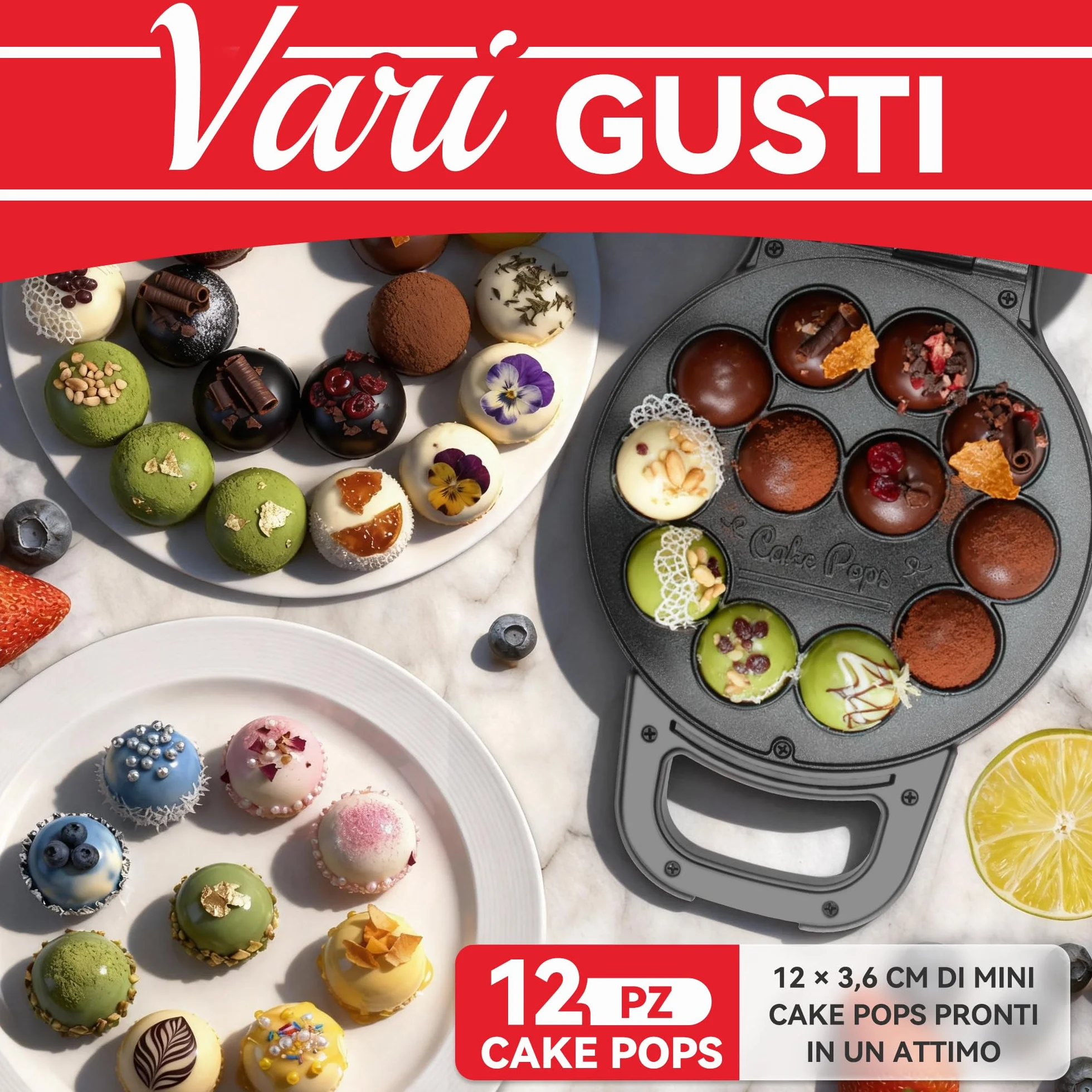 SugarWhisk Flip Cake Pop Maker, realizza 12 Cake Pops di dimensioni 12 x 1,4 cm, accessori per Cake Pops, macchina per snack, rivestimento ceramico, ricetta e pennello inclusi, colore grafite.