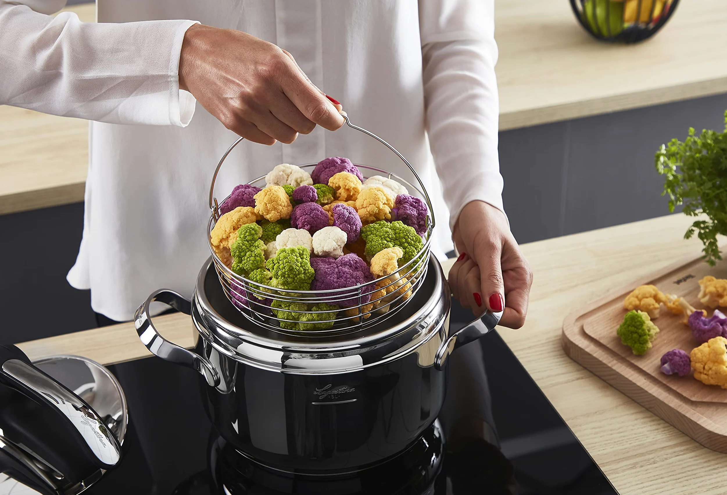 Lagostina Irradial Control Lagoeasy'Up Pentola A Pressione, 7 L, Acciaio Inox 18/10, 22 Cm & Accessori Pentola A Pressione Cestello Filo 7Litri, Acciaio Inossidabile, Argento, 19 Cm