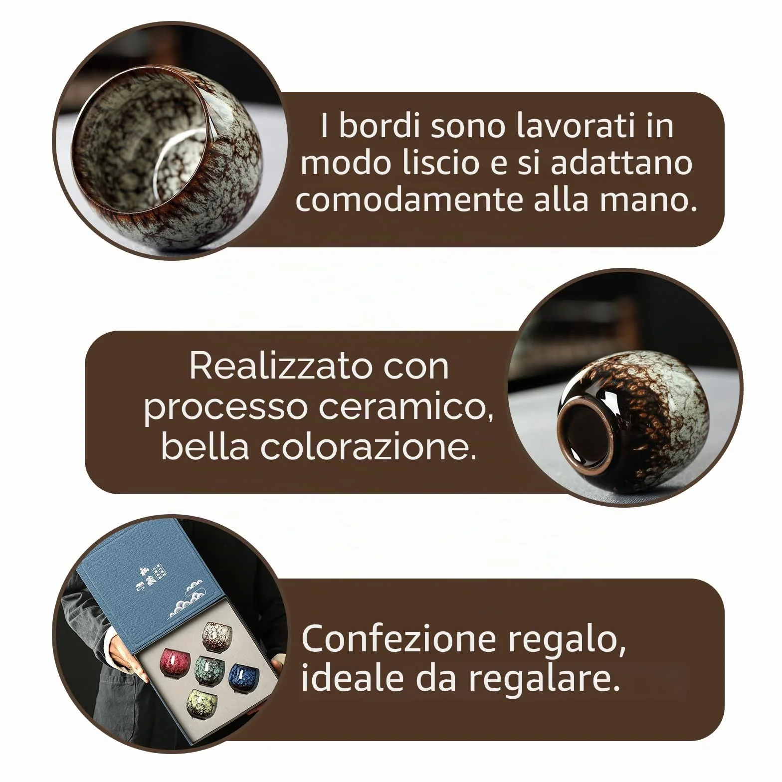Set Tazze Espresso in Ceramica 110 ml 5 Pezzi, Lavabile in Lavastoviglie, Senza Manico
