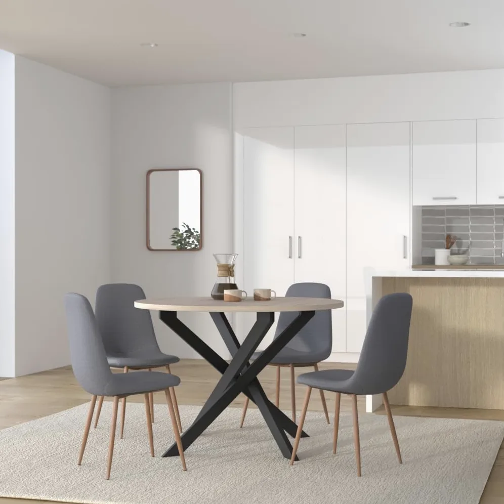 Skraut Home | Tavolo da pranzo fisso rotondo | Modello ZEN | 90x90x77 cm di altezza | Capacità per 4 persone | Materiali resistenti (90cm, Rovere + Gambe Nere)