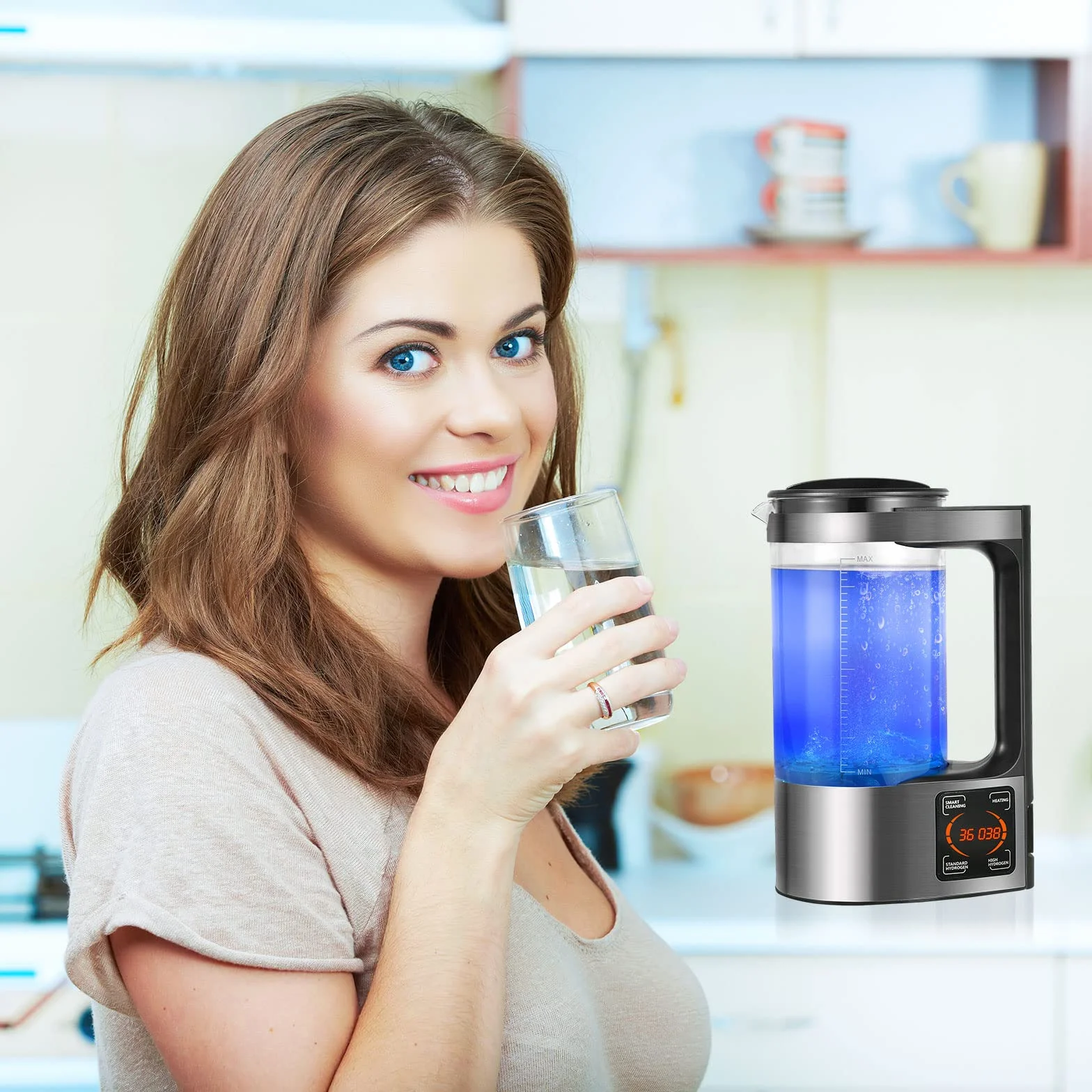 Generatore di Acqua Idrogenata, Aomdom 2L Macchina per Acqua Alcalina Ionizzata ad alta Capacità Generatore di Acqua Ionizzata con Funzione Termostato e Touch Screen a LED per uso Case e Aziende