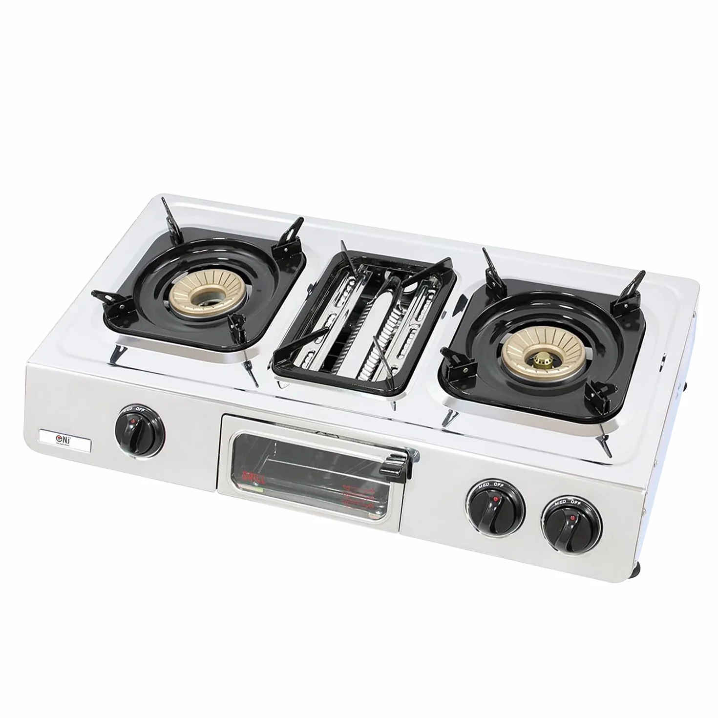 NJ G-87 Fornello a Gas da Campeggio - 3 Fuochi Mini forno Grill Piano Cottura Portatile