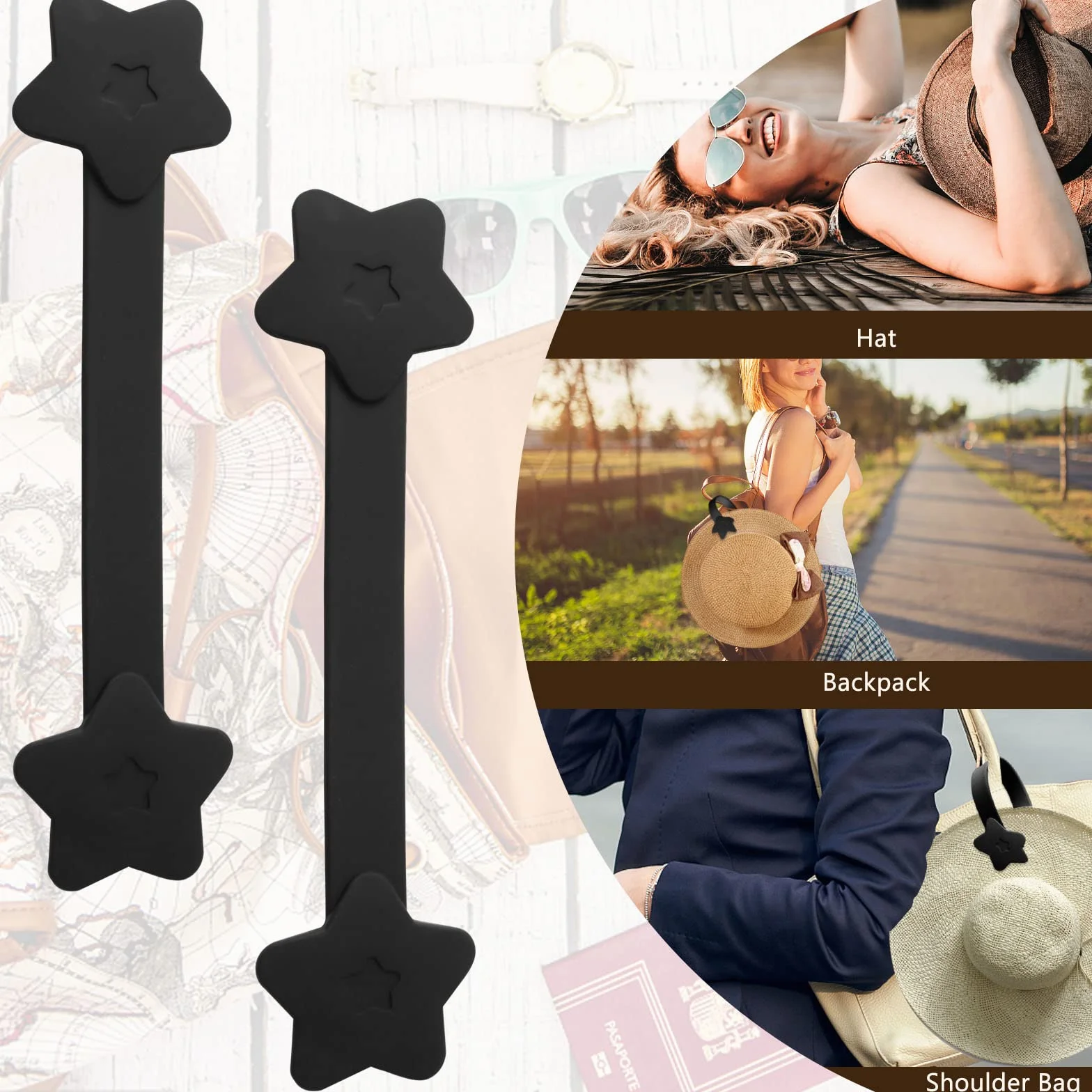 2 clip cappello da viaggio, clip per cappello da viaggio, clip porta cappello, clip magnetica per cappello da viaggio in borsa, portatile, accessorio per bambini e adulti (nero)