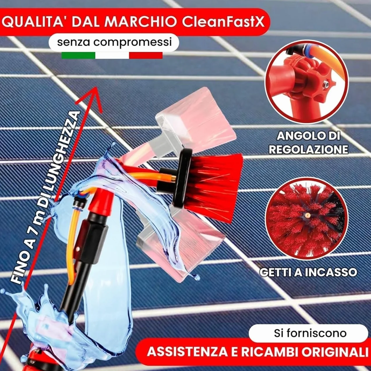Italia | Kit Pulizia Pannelli Fotovoltaici | Estensibile 7 Metri | Idrospazzola ALINEAR per Lavaggio Tapparelle Vetrate Camper Auto Barca Pannelli Solari | Dispenser di Sapone Integrato