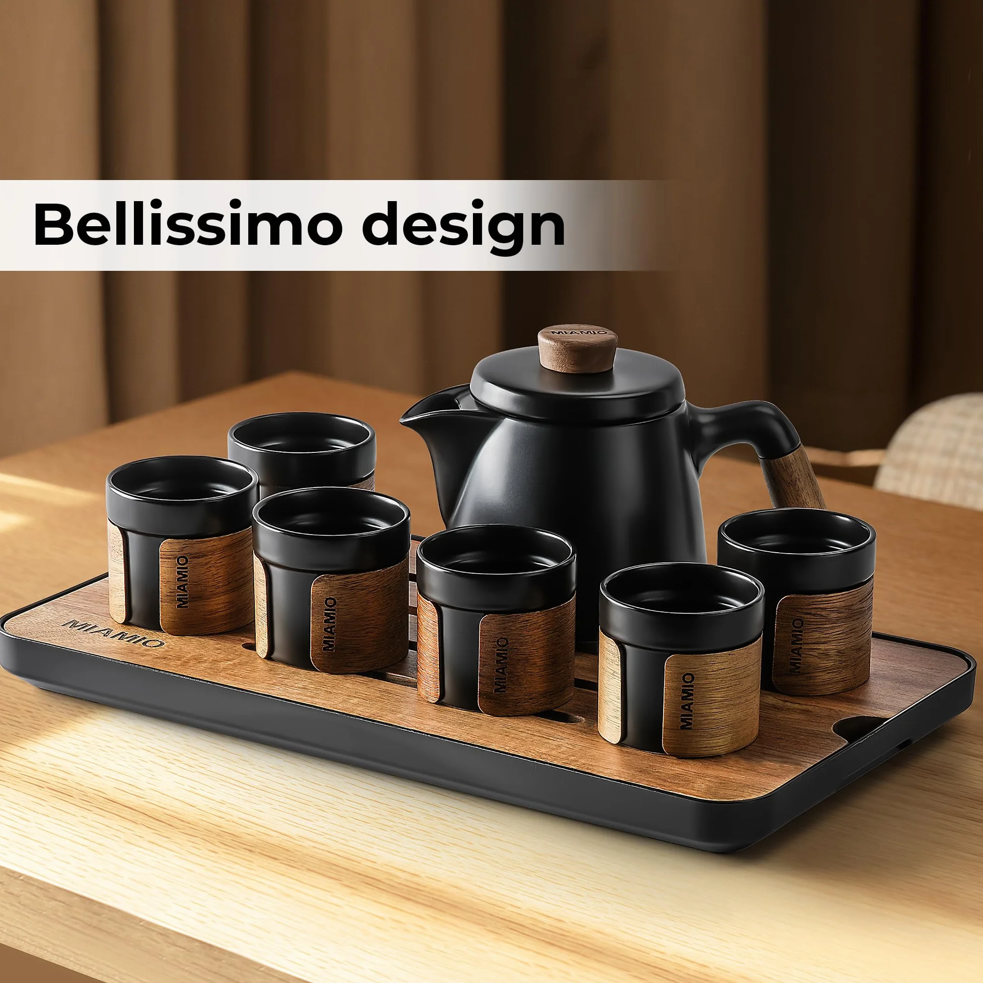Set da tè giapponese 6 tazze 100 ml teiera 620 ml con infusore tradizionale Nero