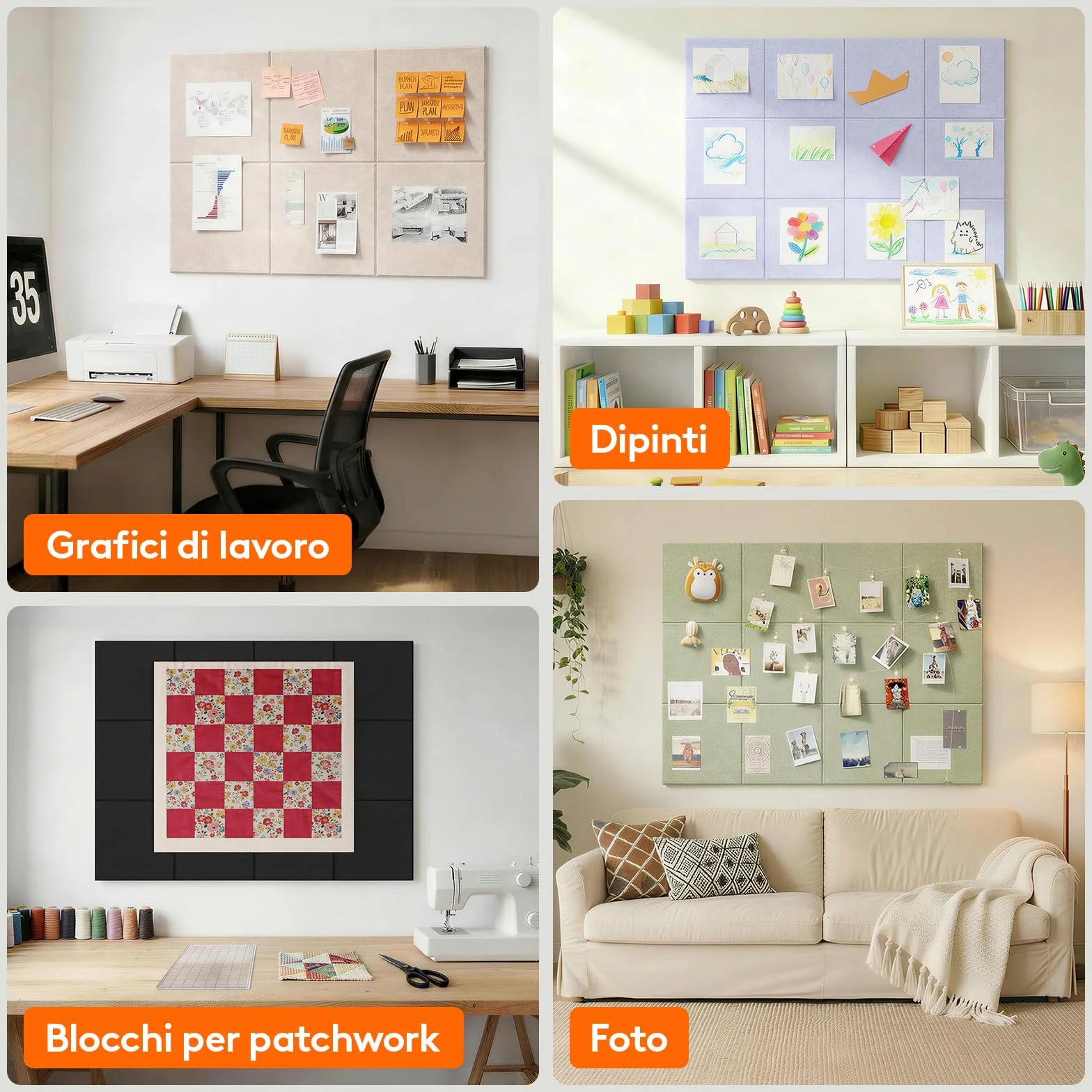 Lifewit Bacheca in feltro adesiva decorativa, Set da 12 Pannelli-120x90 cm, perfetta per appunti e foto in ufficio o casa, 50 puntine incluse, alternativa alla sughero, Beige Avena