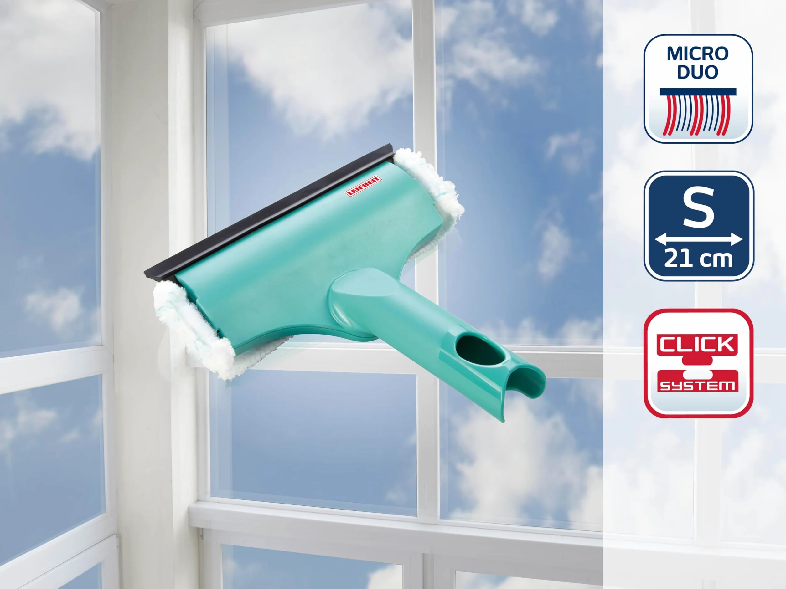 Leifheit Tergivetro S Window & Frame Cleaner con Copertura in Microfibra, Lavafinestre con Gomma Tergivetro
