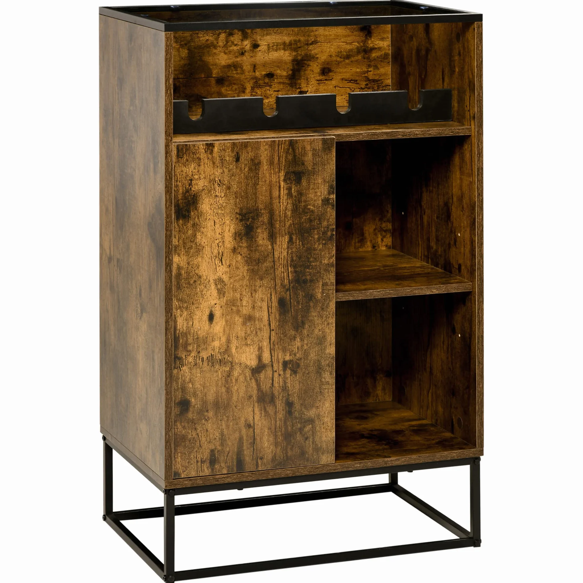 HOMCOM Mobile Multiuso da Salotto con Portabottiglie, Vani Aperti e Armadietto, Mobiletto Porta Vini Stile Industriale, 60x40x100cm, Marrone