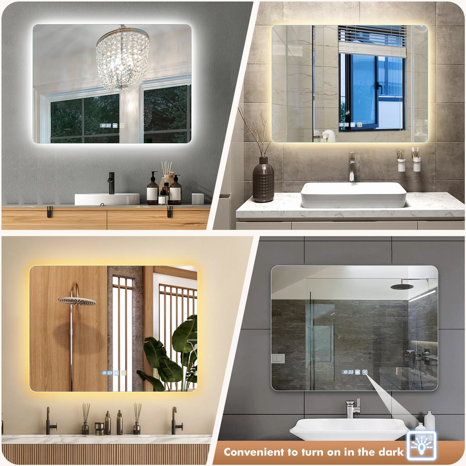 Specchio Bagno con Luce 80x60cm,Specchiera Bagno Specchio LED con Antiappannamento,Interruttore Touch,3000K-6500K Dimmerabile,Funzione di Memoria per Casa Hotel Parrucchiere