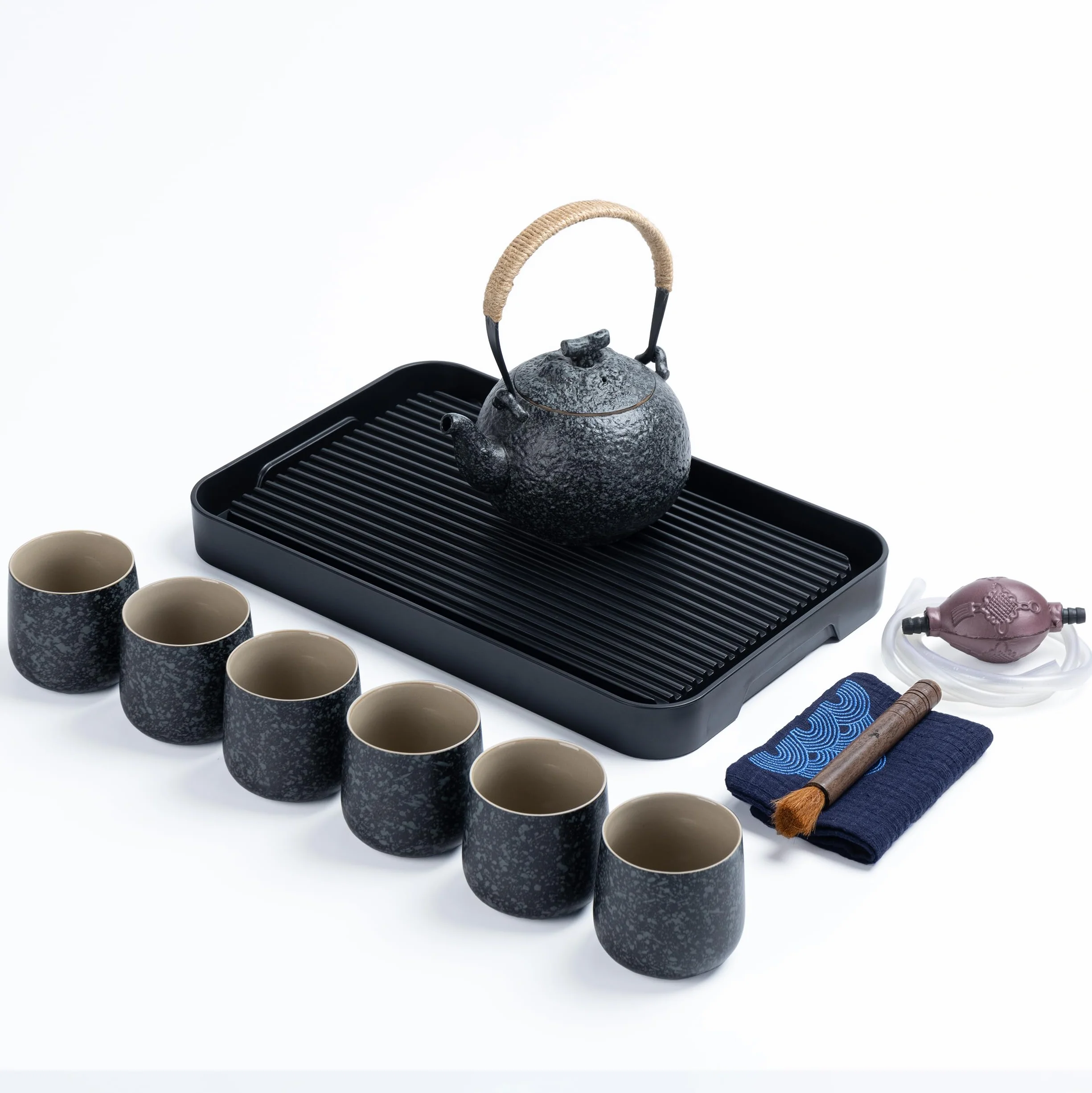 Set da tè giapponese portatile in porcellana grigio carbone 1 teiera 700 ml 4 tazze 205 ml