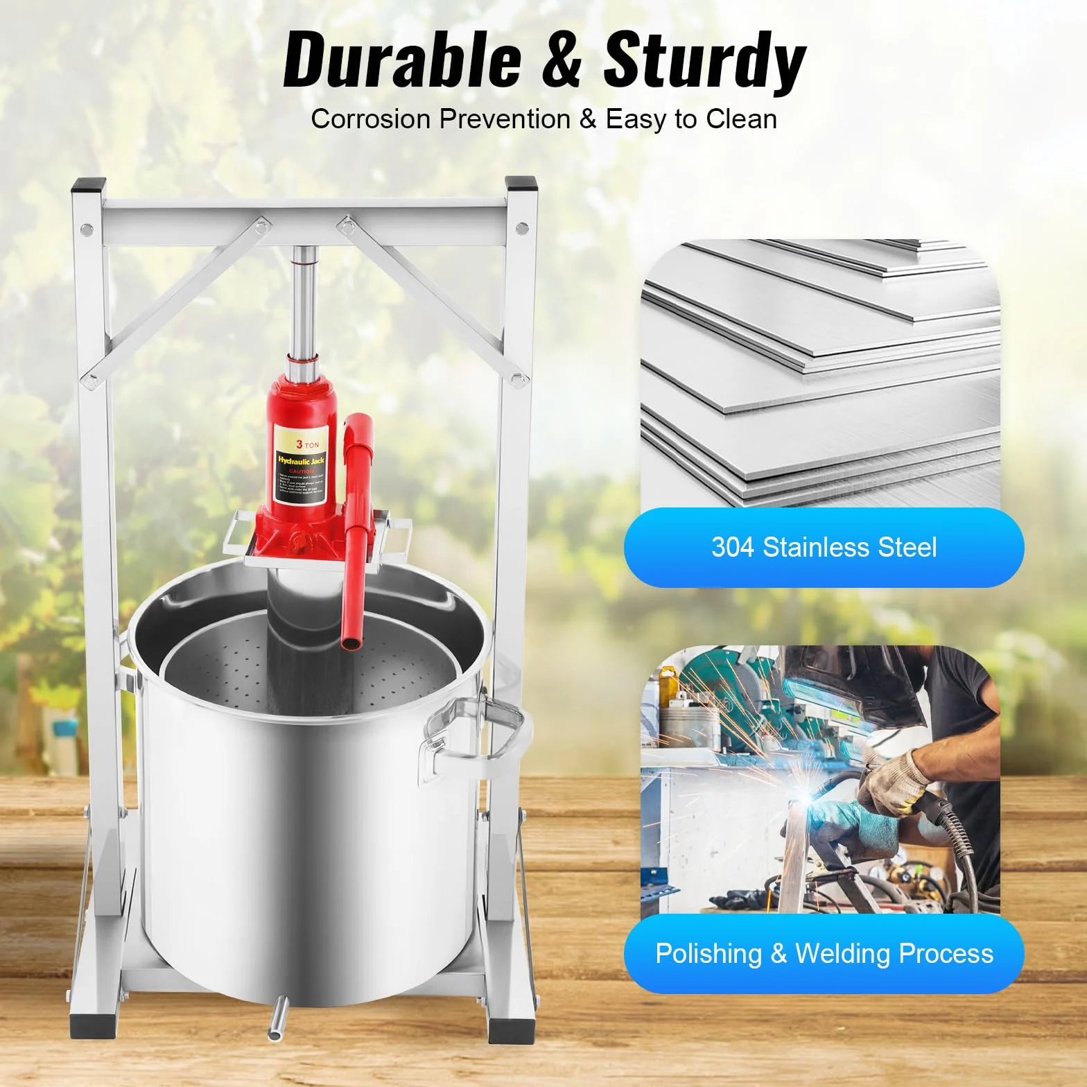 Spremiagrumi idraulico da 11 l, in acciaio inox, spremiagrumi manuale e bacche con sollevatore idraulico 3T, ideale per vino, succhi di frutta e verdura fatti in casa