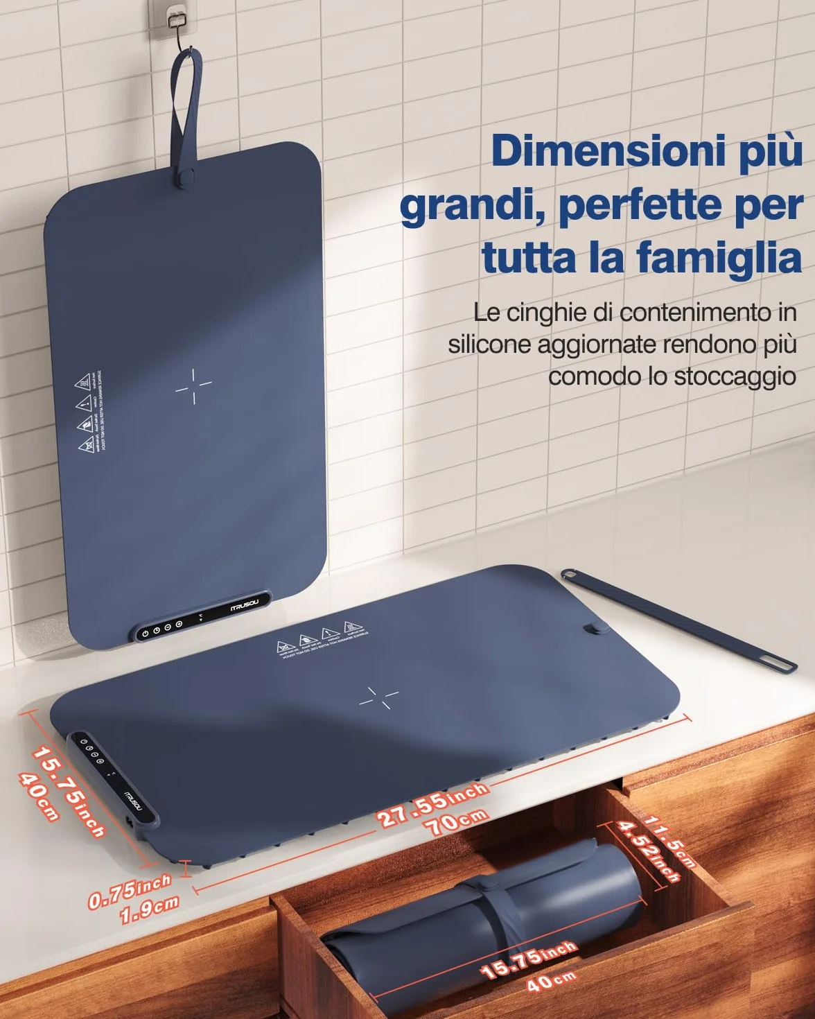 Piastra riscaldante elettrica in silicone per alimenti, 7 livelli temperatura, spegnimento automatico 1-8 ore