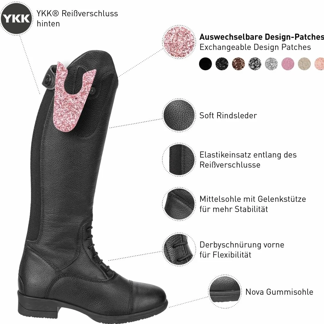 Suedwind Patch zastępczy do butów jeździeckich NOVA KIDS Fun Leather dla dzieci, rzep, wiele wzorów, rozmiar uniwersalny