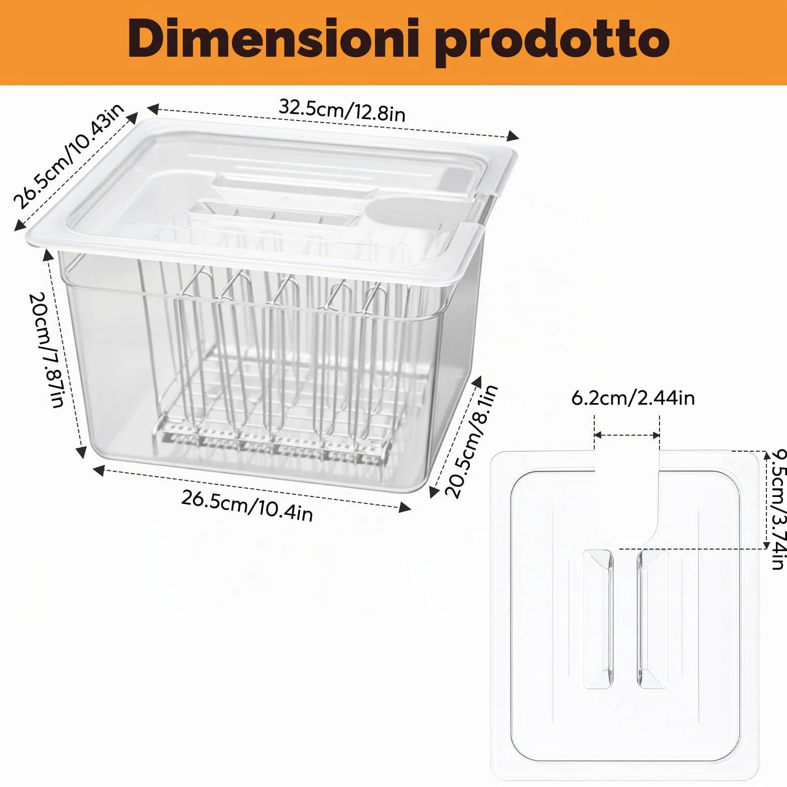 Sous Vide Contenitore 11L con coperchio e rack trasparente multifunzionale senza BPA