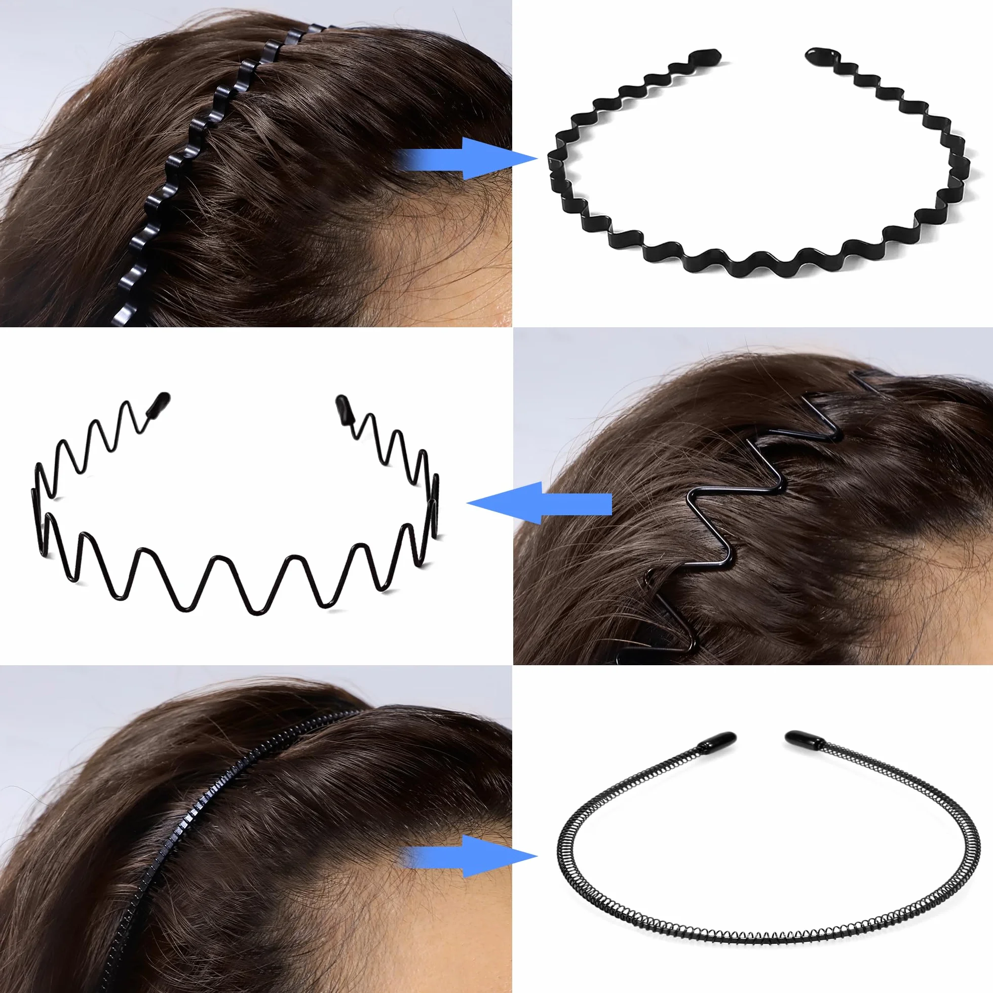 Elalove 6 Pezzi Cerchietti Capelli Metallo Onda Antiscivolo Sport Yoga
