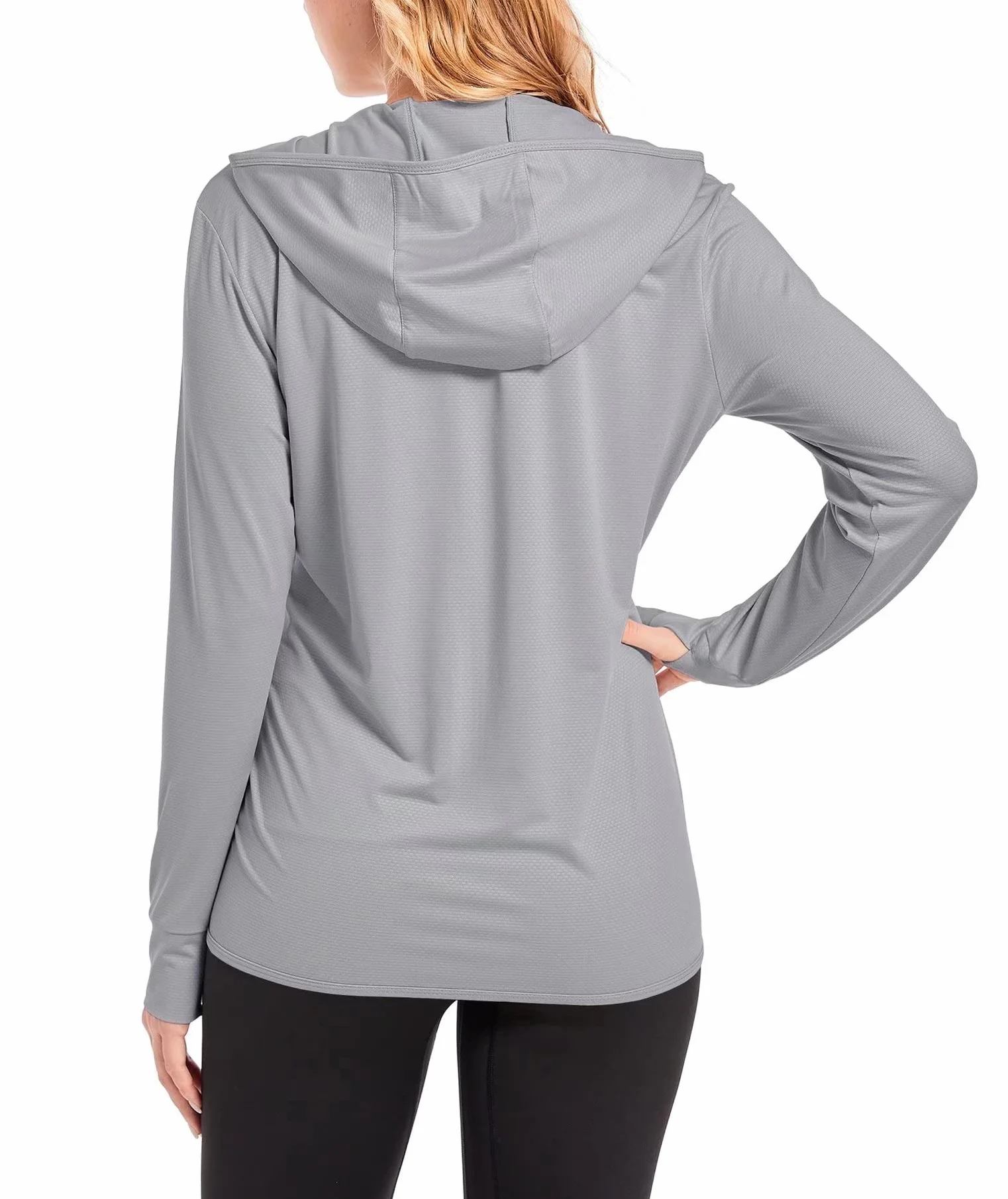 TACVASEN Maglietta da donna con cappuccio, a maniche lunghe, ad asciugatura rapida, sportiva, con cerniera, con foro per il pollice