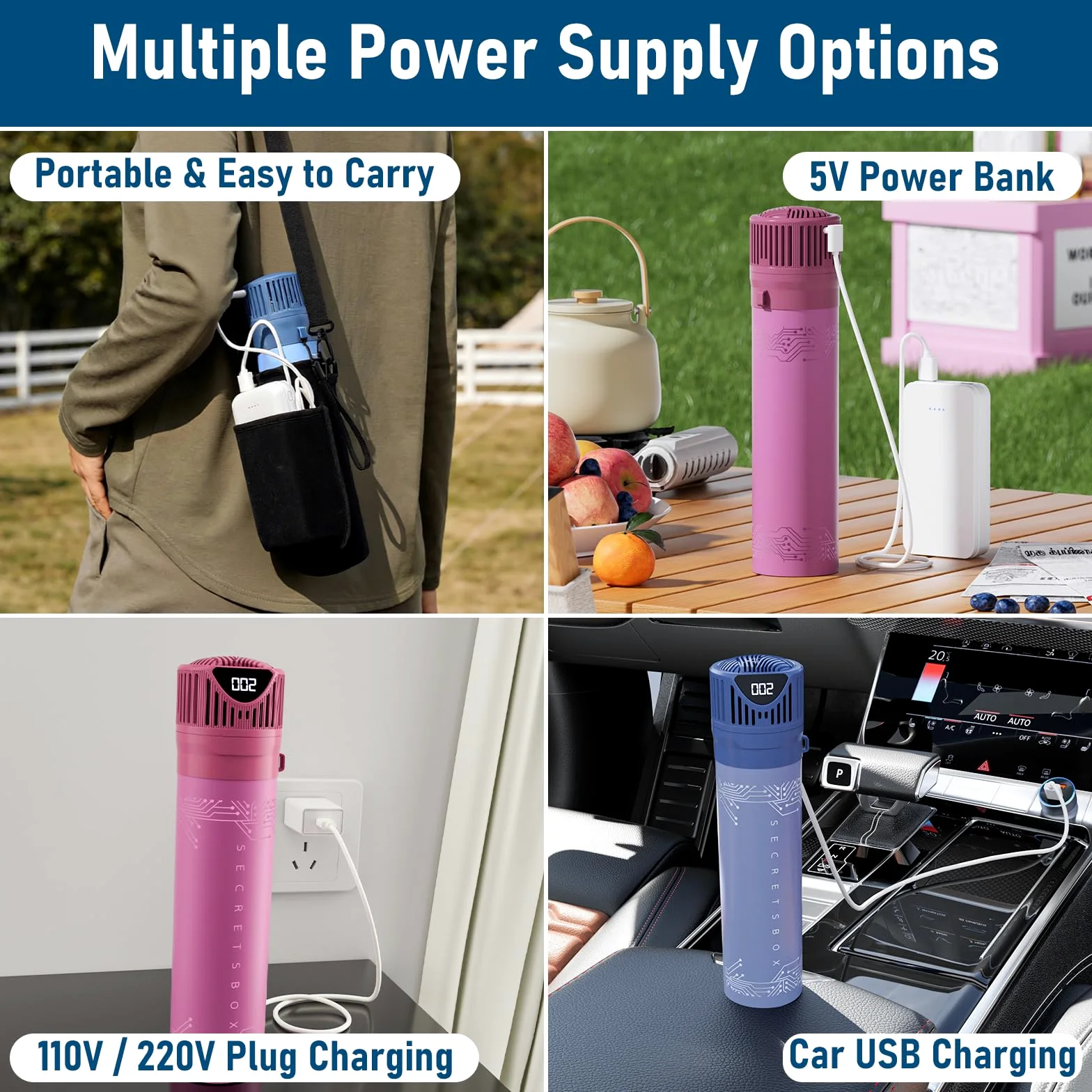 Mini Frigo per Insulina da Viaggio 4 Penne, 2-8℃ USB Frigorifero per Medicinali Portatile, Borse per Insulina con 4 ghiaccio biogel, blu
