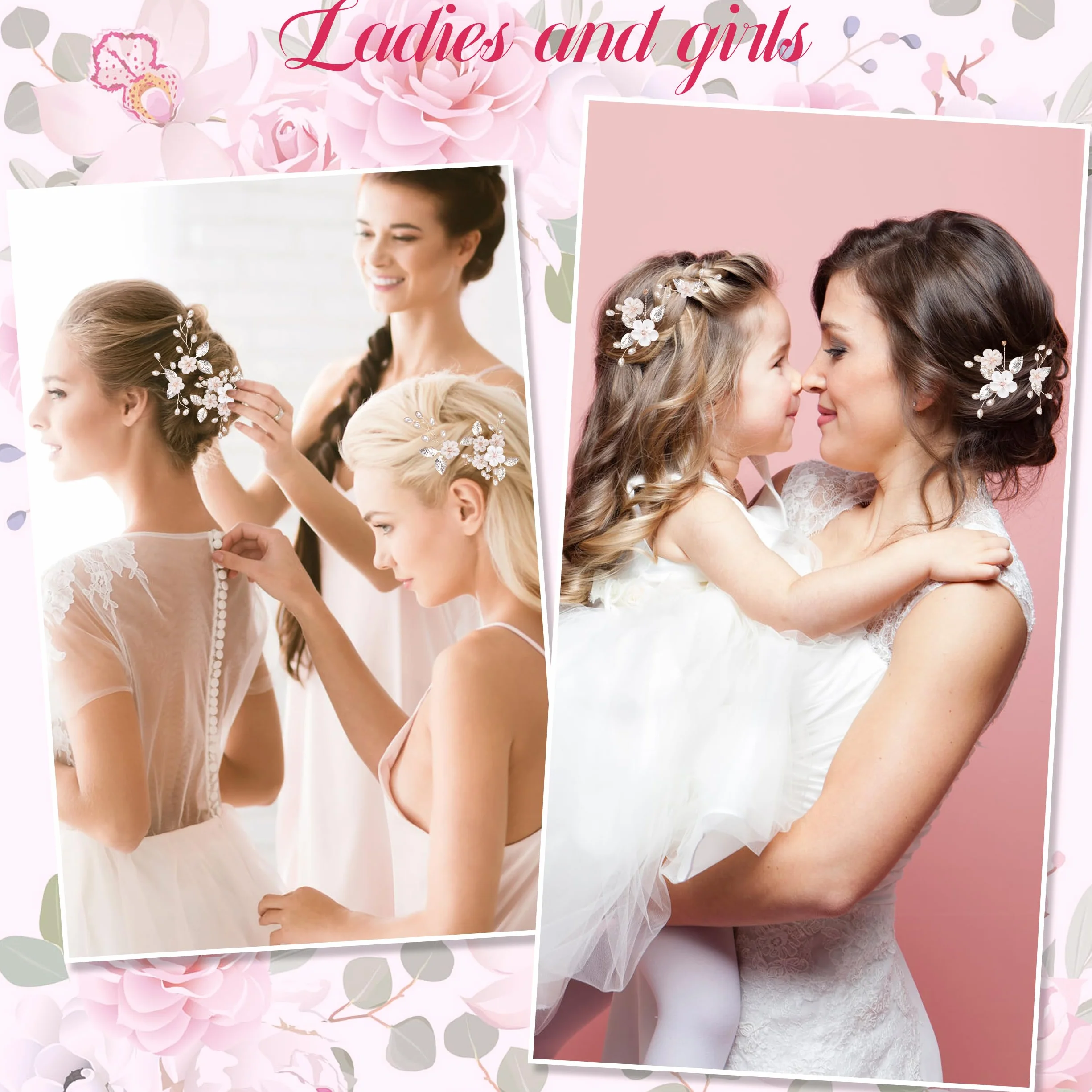 Fermagli per Capelli Fiori Perle Spille da Sposa Argento 5 Pezzi
