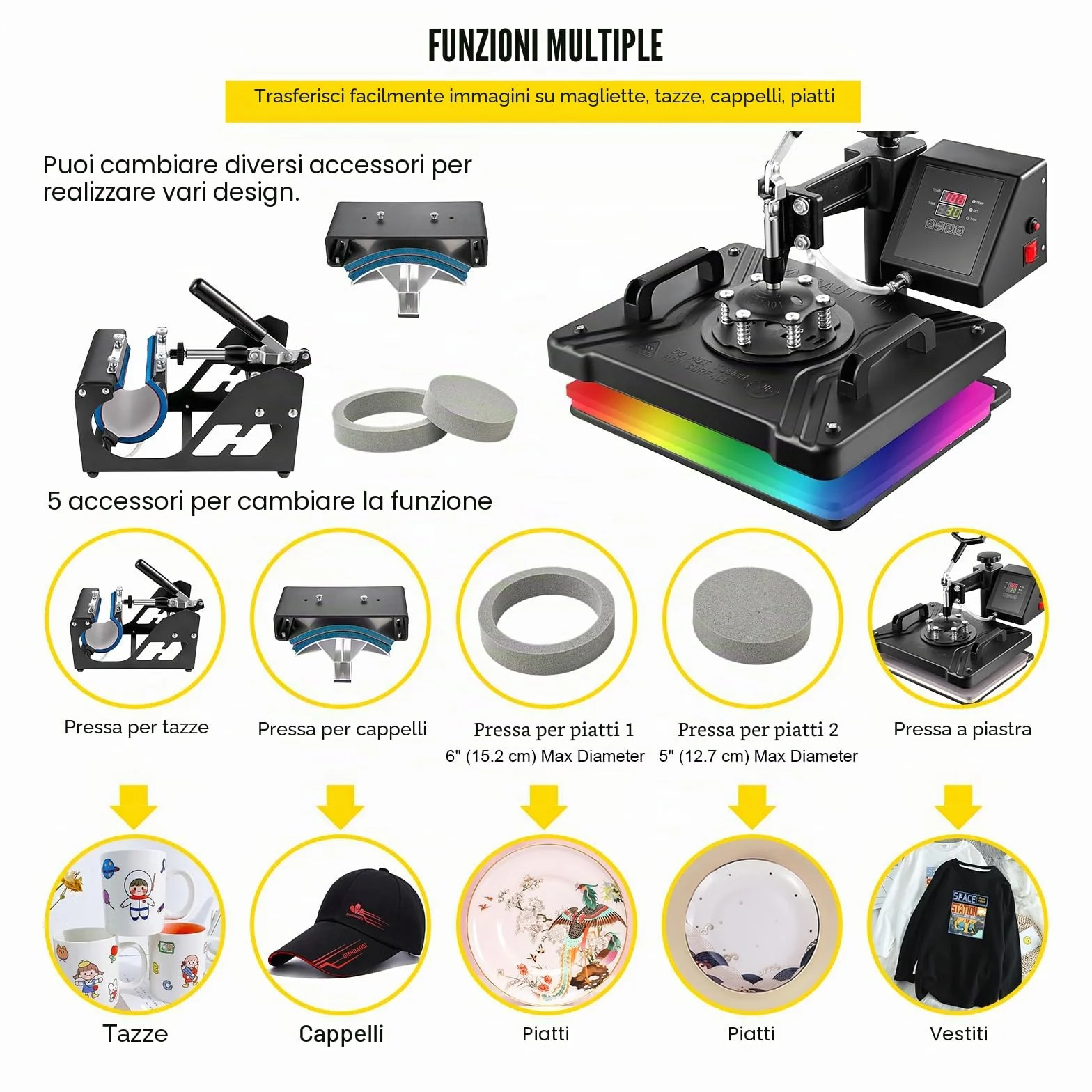 VEVOR Pressa a caldo 5 in 1, 38x30 cm, con controller digitale di temperatura e tempo