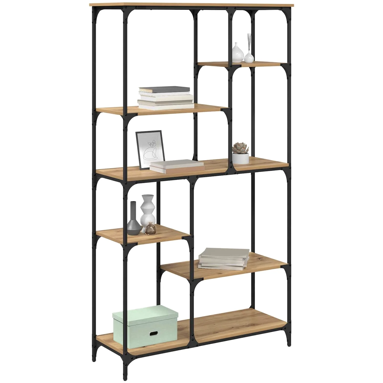 vidaXL Libreria Rovere artigianale 99 x 35,5 x 176 cm, Libreria rettangolare moderna, solido spazio per soggiorno, perfetta per una casa piena di libri, unità autoportante